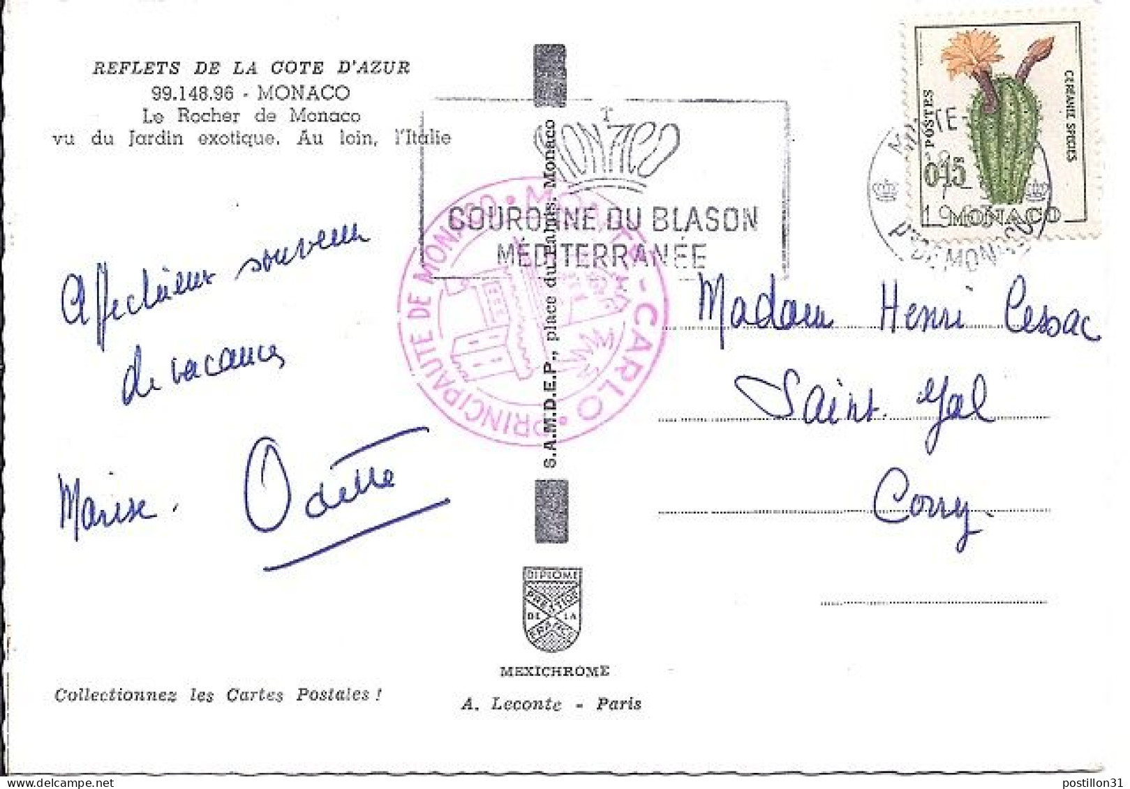 MONACO N° 541 S/CP. DE MONTE CARLO/7.9.63  POUR FRANCE - Lettres & Documents