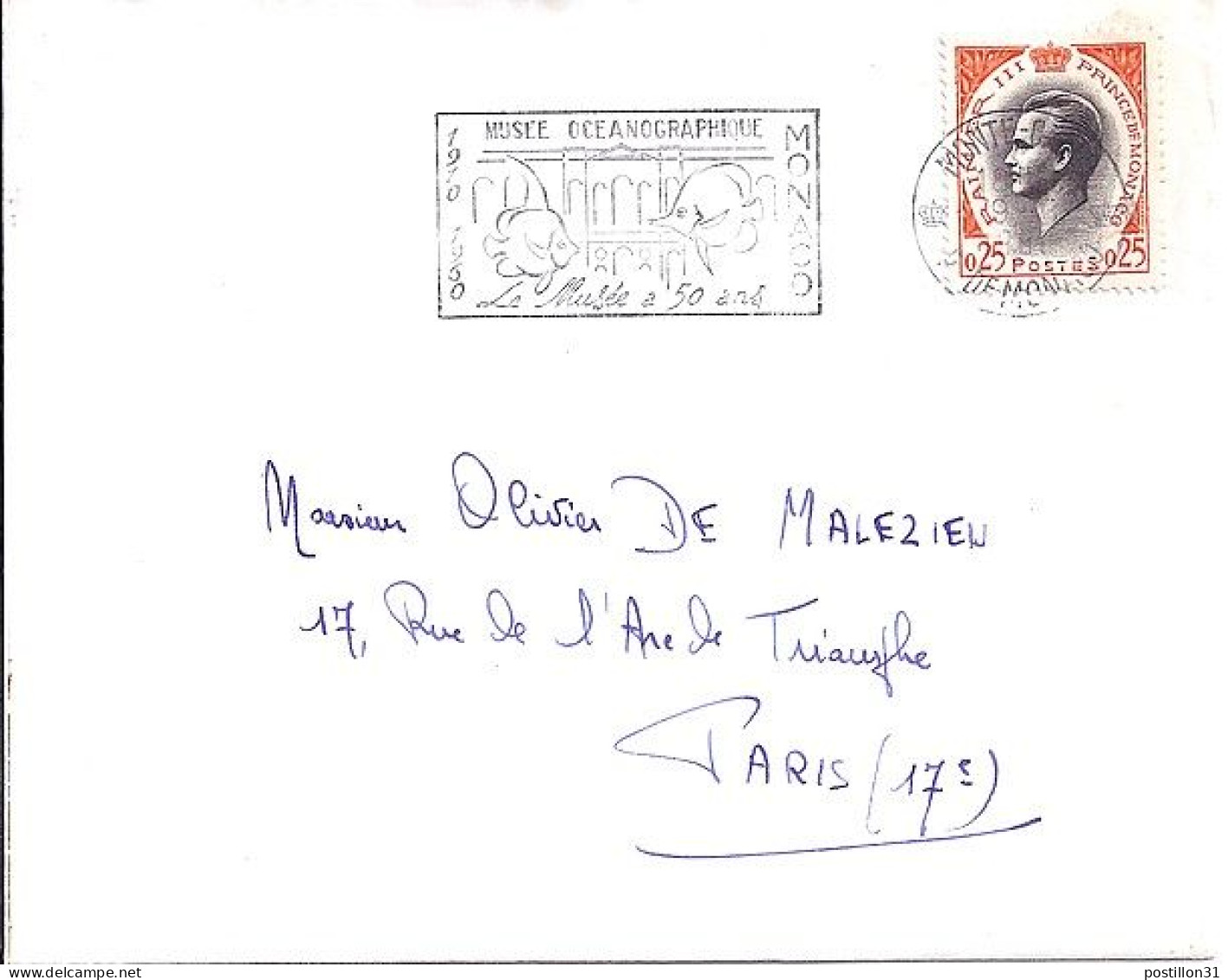 MONACO N° 544 S/L. DE MONTE CARLO/1962-64  POUR FRANCE - Cartas & Documentos