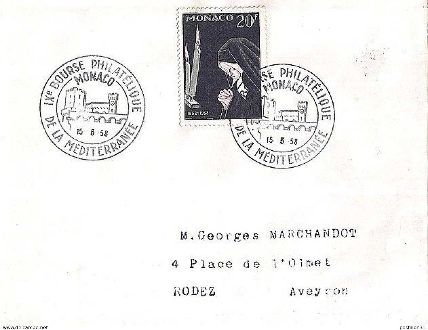 MONACO N° 499 S/L. DE MONACO/15.5.58  POUR FRANCE - Brieven En Documenten