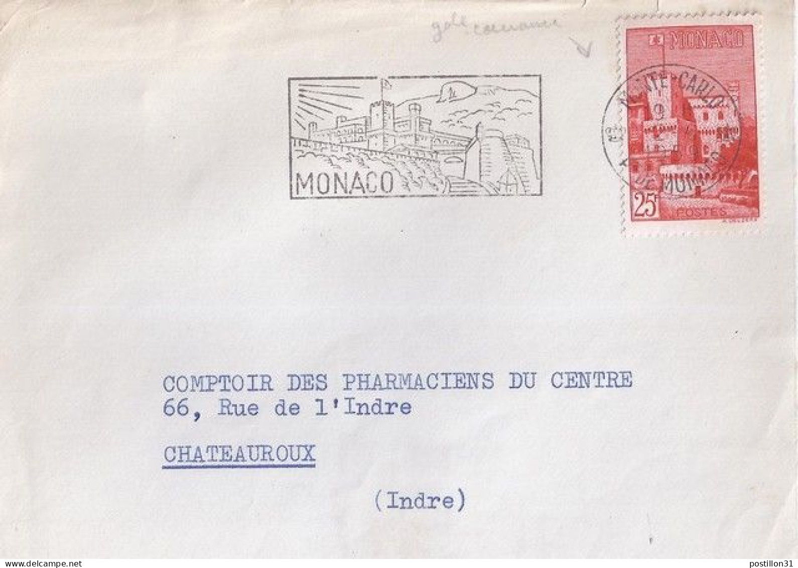 MONACO N° 397 S/DEVANT. DE MONTE CARLO/2.6.59  POUR FRANCE  - Cartas & Documentos