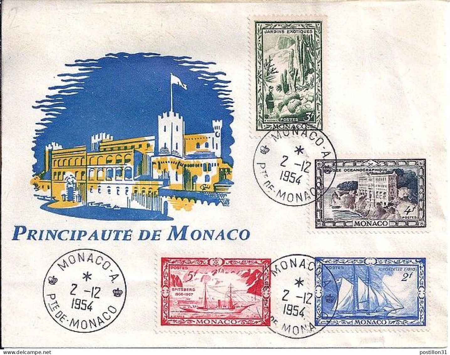 MONACO N° 324/325/326/327 S/L. DE MONACO A/2.12.54     - Covers & Documents