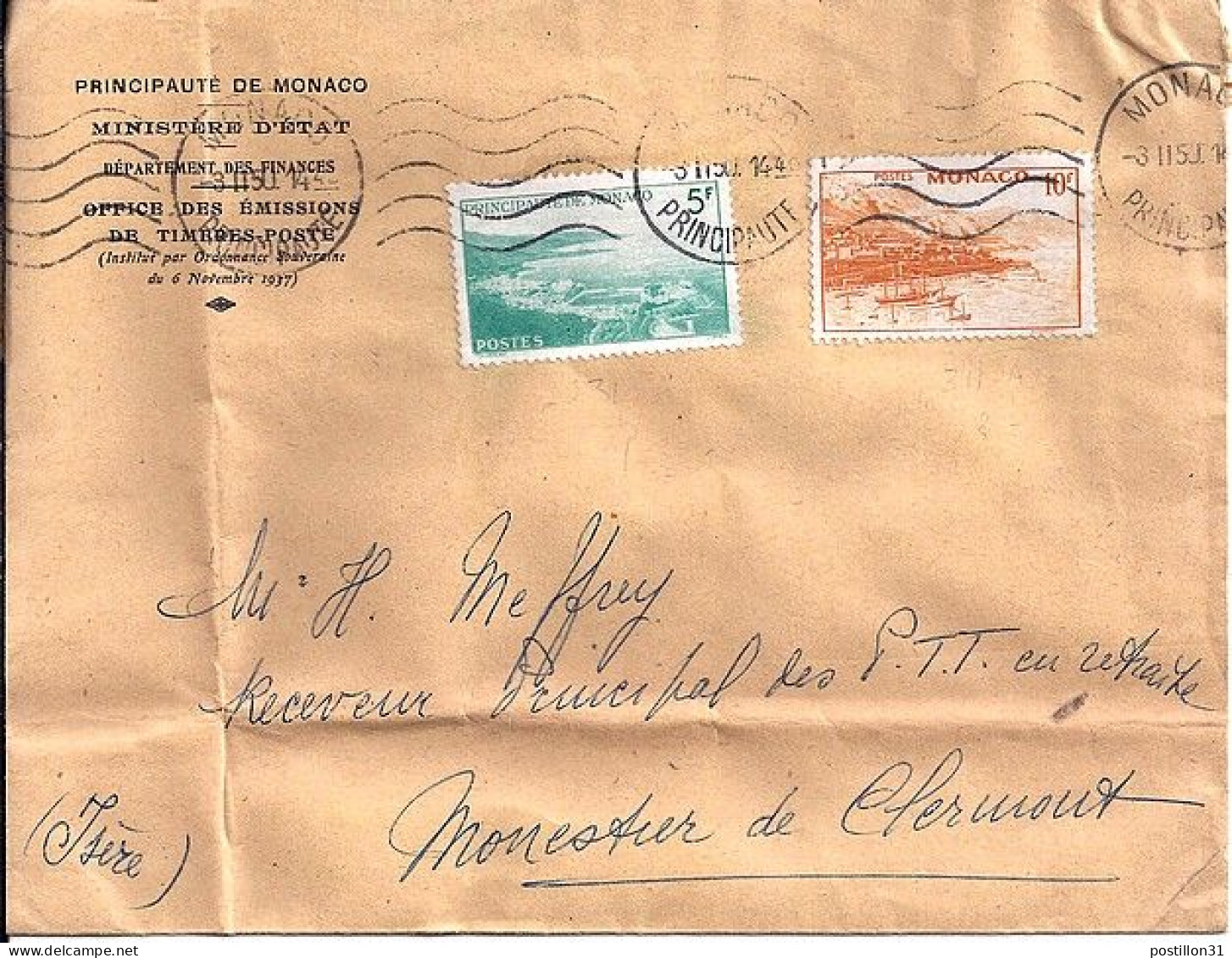 MONACO N° 310A/311A S/L. DE MONACO/3.2.50  POUR  FRANCE - Covers & Documents