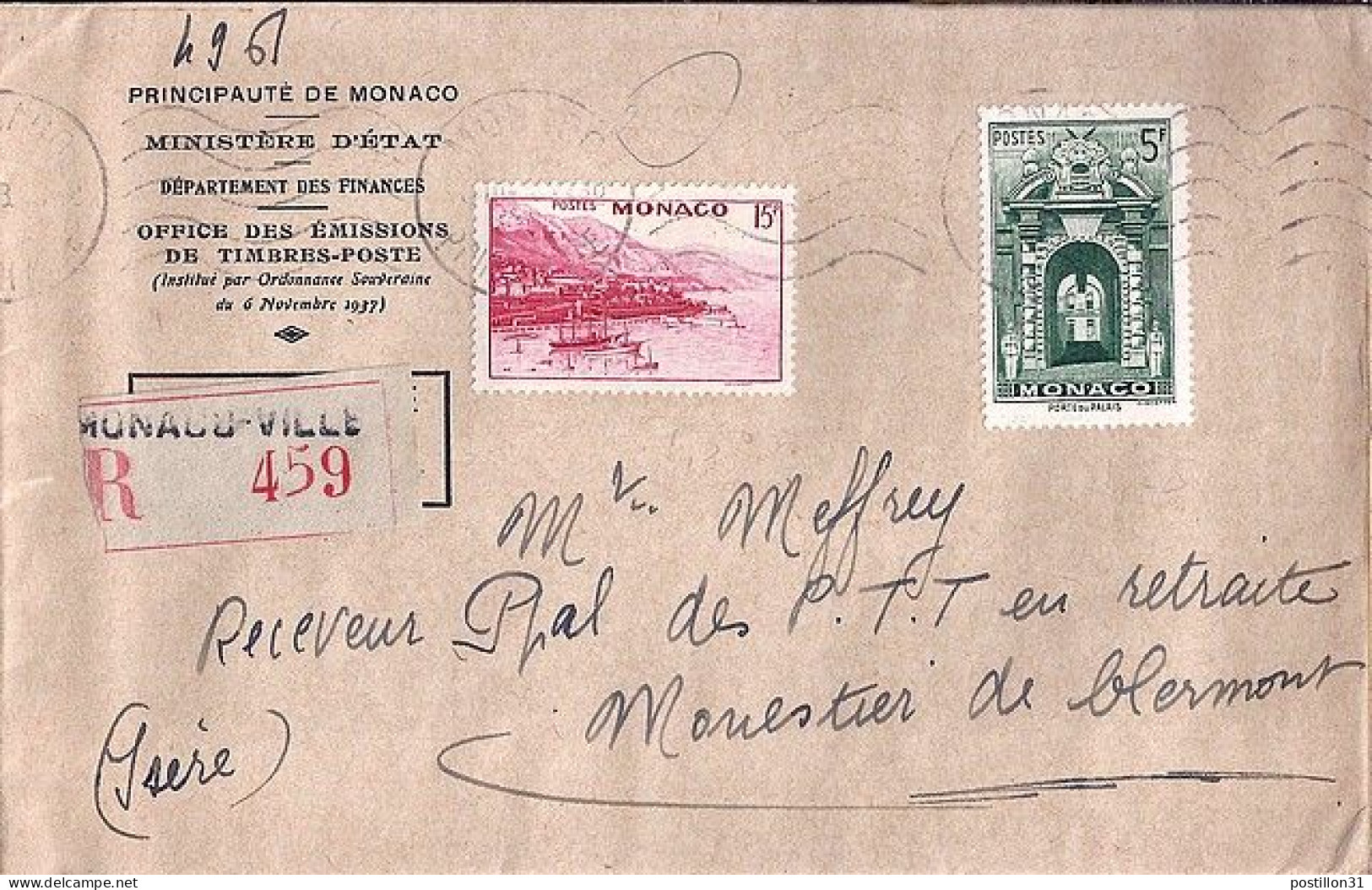 MONACO N° 262/260 S/L. DE MONTE CARLO/5.10.45  POUR  FRANCE - Lettres & Documents