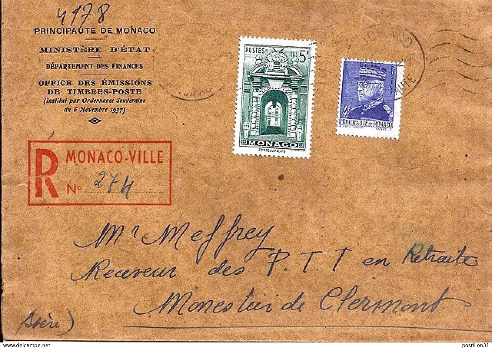 MONACO N° 233/260 S/L.REC. DE MONACO/18.2.46  POUR  FRANCE - Brieven En Documenten