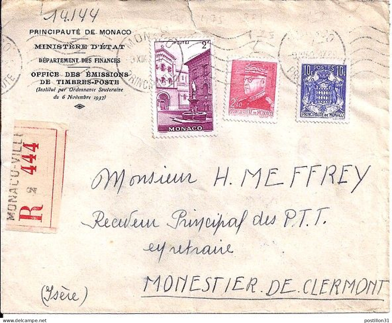 MONACO N° 158/178/231 S/L.REC. DE MONACO/9.12.42 POUR FRANCE - Lettres & Documents