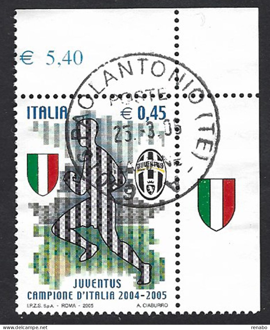 Italia 2005; Juventus Campione D’ Italia 2004-2005, Francobollo D’ Angolo Con Appendice Italia; Usato. - 2001-10: Afgestempeld