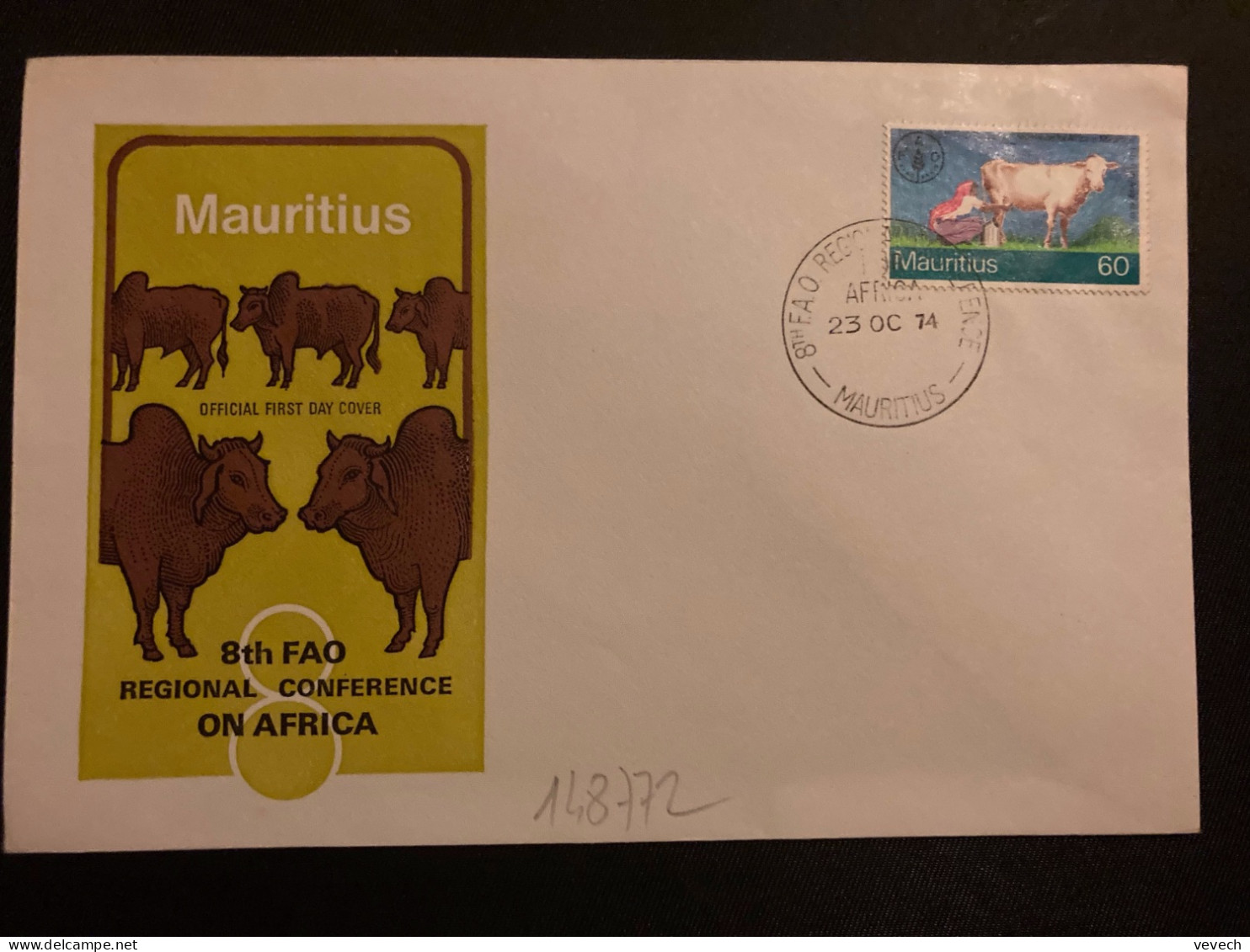 LETTRE TP VACHE 60 OBL.23 OC 74 - Maurice (1968-...)