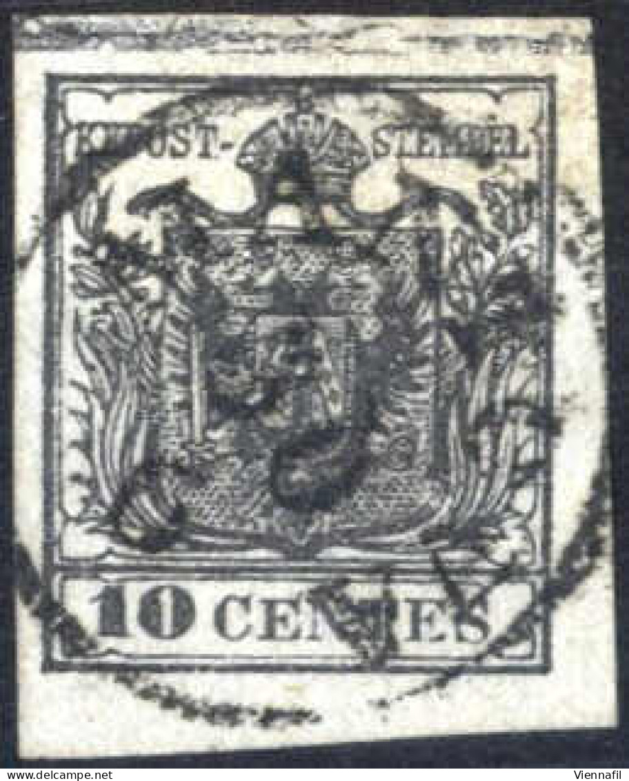 O 1850, 10 Cent. Nero, Carta A Mano, I Tipo, Con Annullo "MANTOVA 30/6", Firmato Müller E Cert. Goller, Sass. 2, Mi. 2 X - Lombardy-Venetia