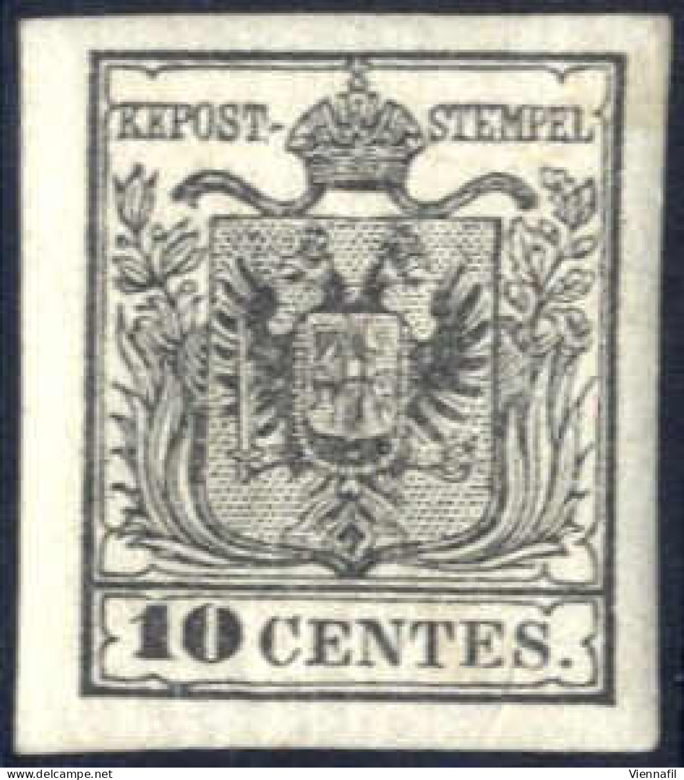 * 1850, 10 Cent. Nero Su Carta A Macchina, Nuovo Con Gomma Originale, Splendido, Firmato Dott. Colla E Cert. Dr. Ferchen - Lombardo-Vénétie