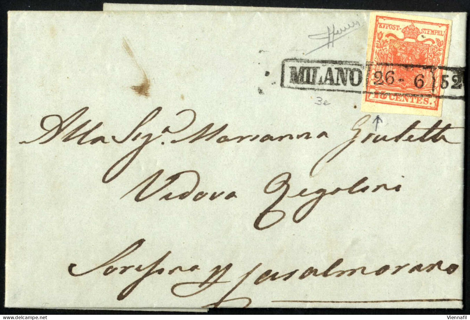 Cover 1850, Lotto Di 15 Lettere Ed Un Frontespizio, Di Cui 14 Affrancata Con 15 Cent. Rosso, Una Con Due Esemplari Del 1 - Lombardo-Vénétie