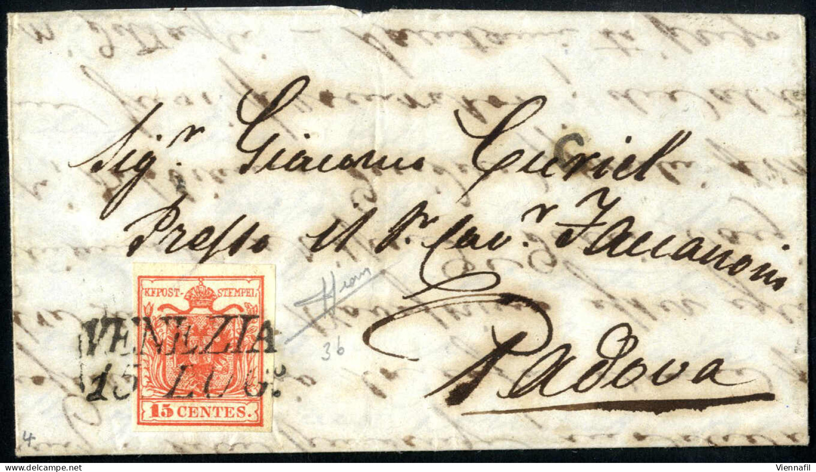 cover 1850, lotto di 15 lettere ed un frontespizio, di cui 14 affrancata con 15 cent. rosso, una con due esemplari del 1