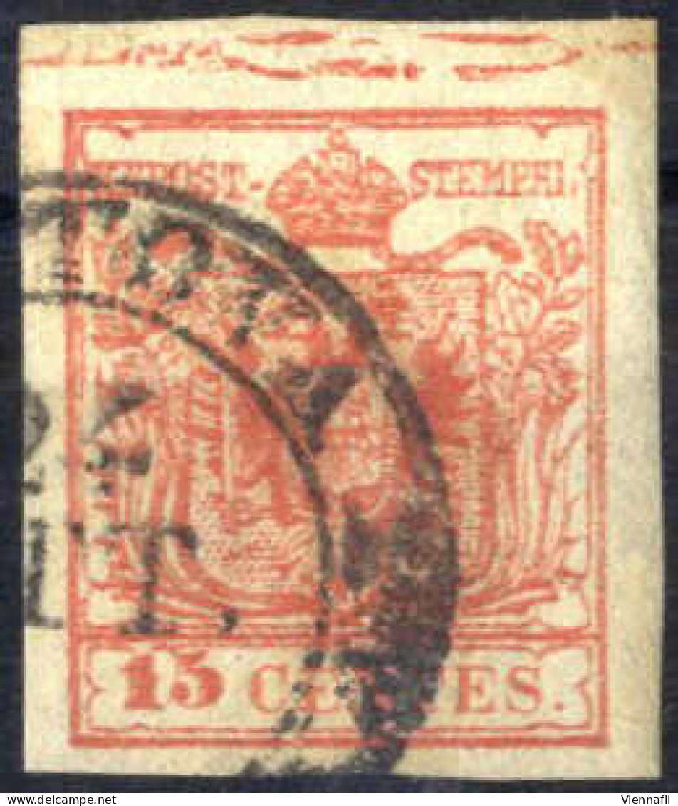 O 1850, 15 Cent. Rosso Tipo III, Carta A Mano, Con Spazio Tipografico Orizzontale Superiore E Annullo "(MAN)TOVA 24. (O) - Lombardo-Venetien