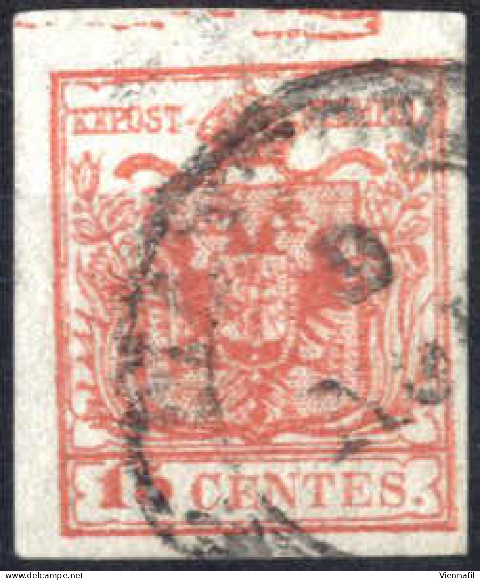 O 1850, 15 Cent. Rosso Tipo III, Carta A Mano, Con Spazio Tipografico Orizzotale Superiore E Annullo Mantova, Firmato So - Lombardy-Venetia