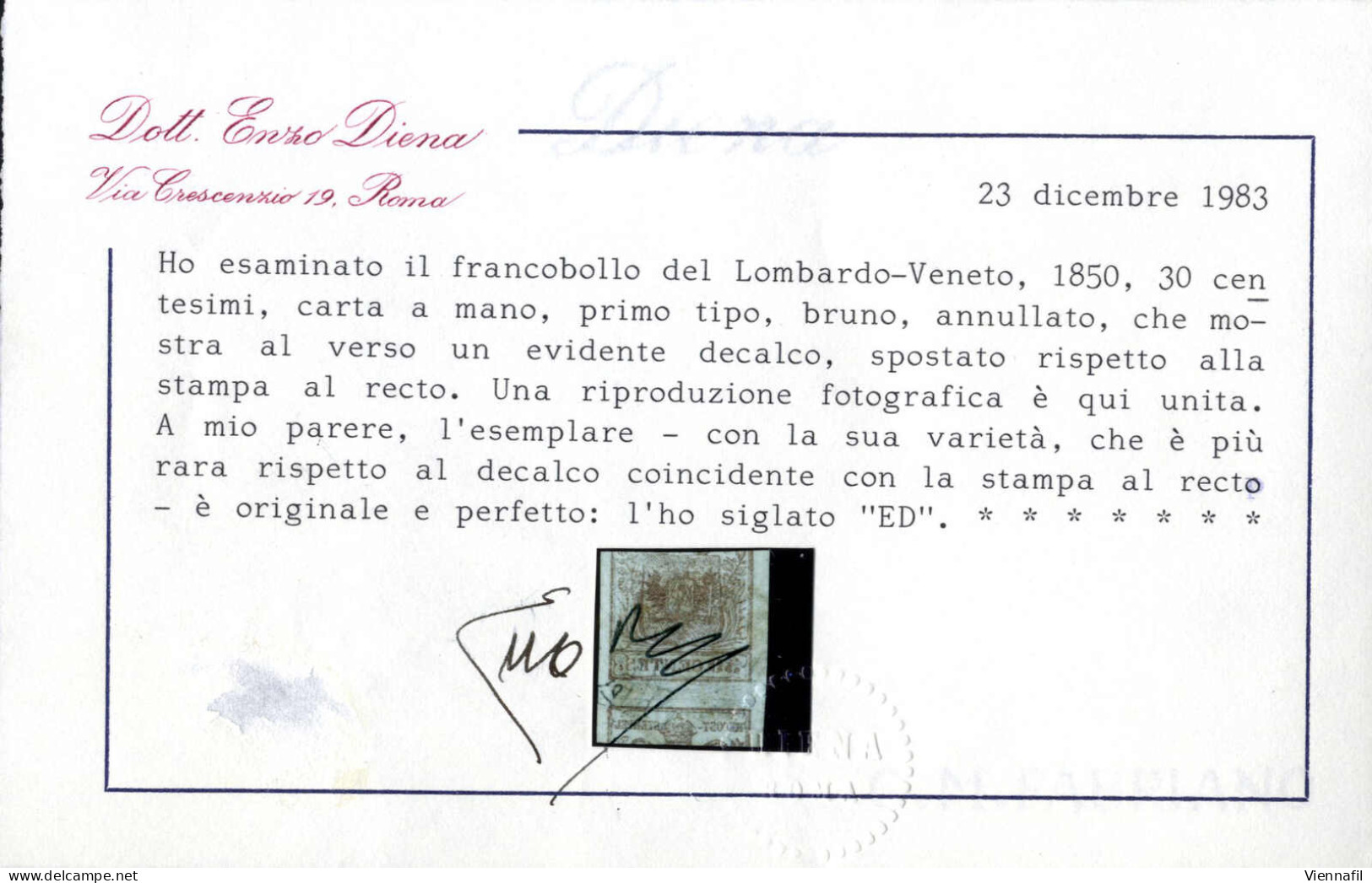 O 1850, 30 Cent. Carta A Mano, Primo Tipo, Bruno, Annullato Con Il Bollo Di Brescia, Con Decalco Spostato Verticalmente  - Lombardo-Vénétie