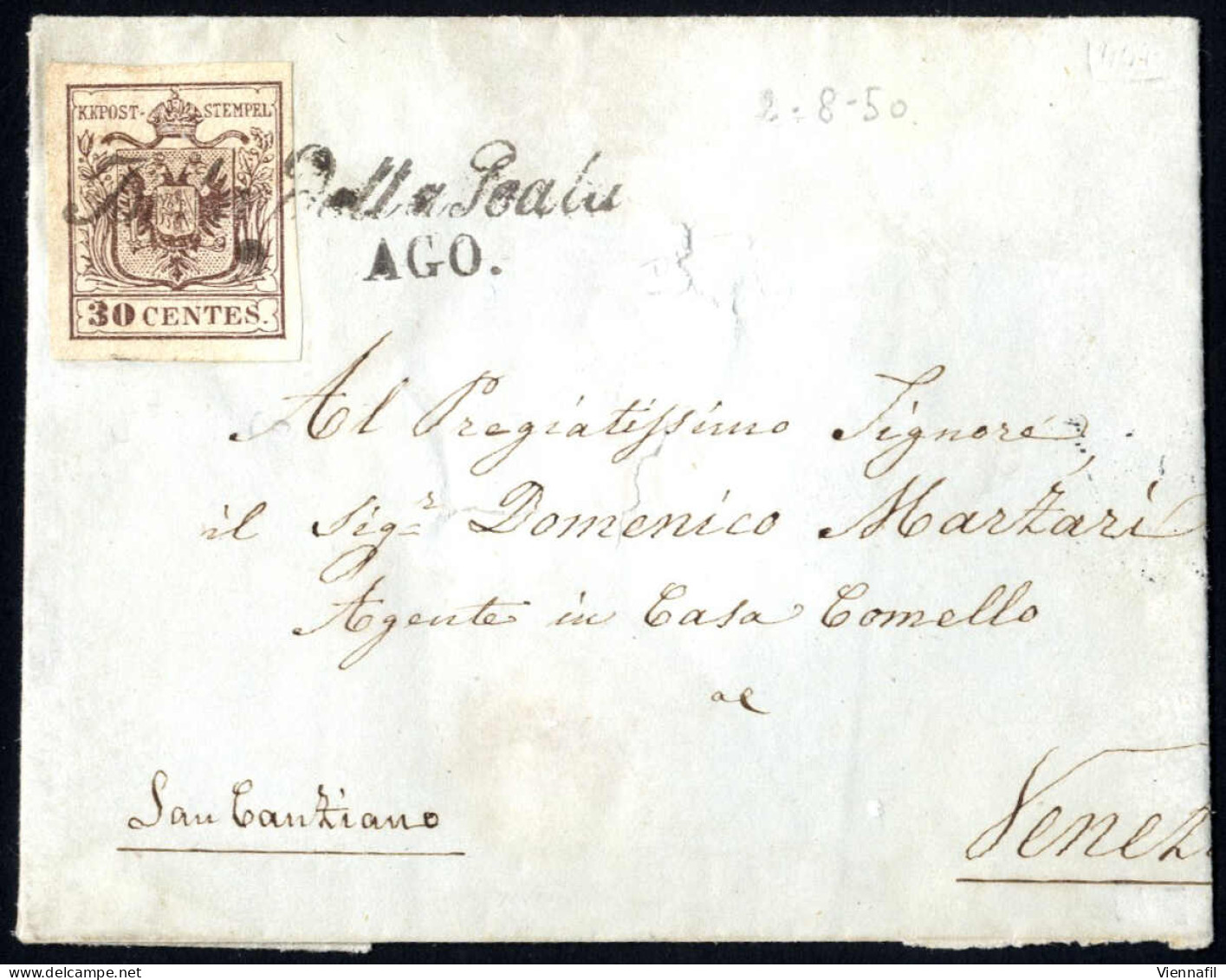 Cover 1850, Insieme Di 13 Lettere, Tutte Affrancata Con 30 Cent. Carta A Mano, I E II Tipo, Tutti Con Buoni/ampi Margini - Lombardo-Vénétie