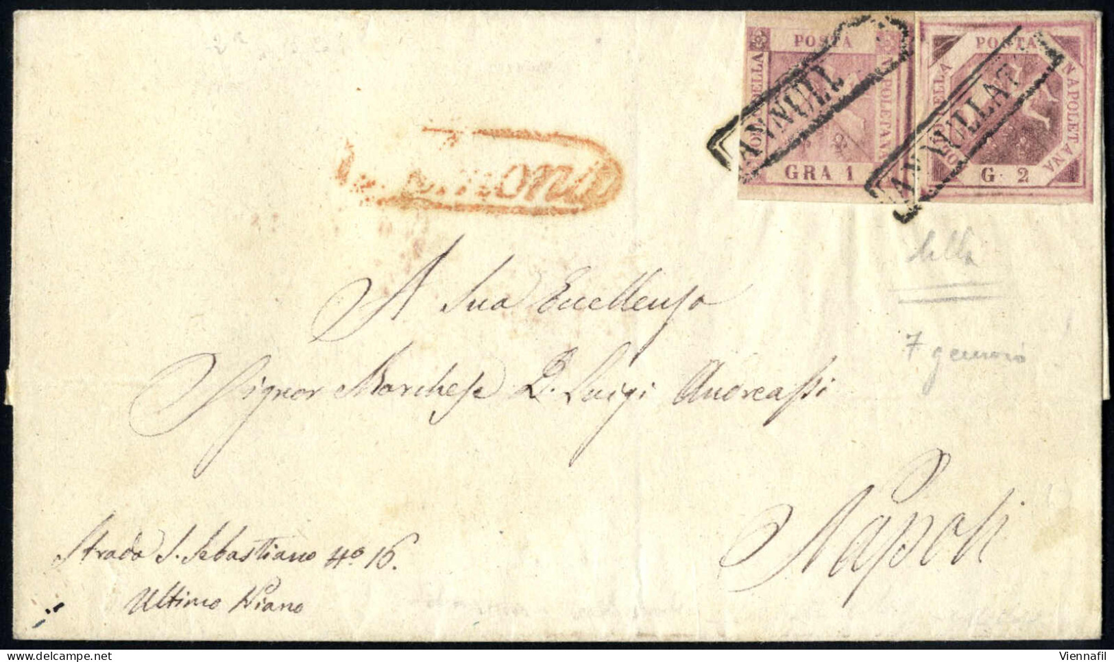 Cover 1858, Lettera Del 7.1.1858 Da Solmona A Napoli, Affrancata Con 1 Gr. Rosa Lillaceo I Tavola (tre Ampi Margini Ed U - Napoli