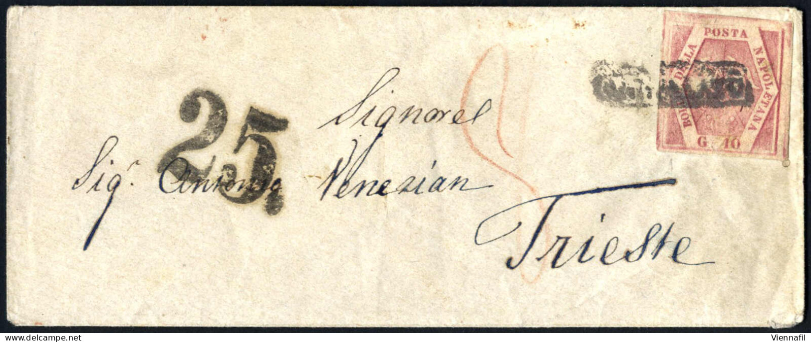Cover 1860, Lettera Del 5.4.1860 Da Napoli Per Lo Stato Pontificio A Trieste, Affrancata Con 10 Gr. Carminio Rosa II Tav - Napels