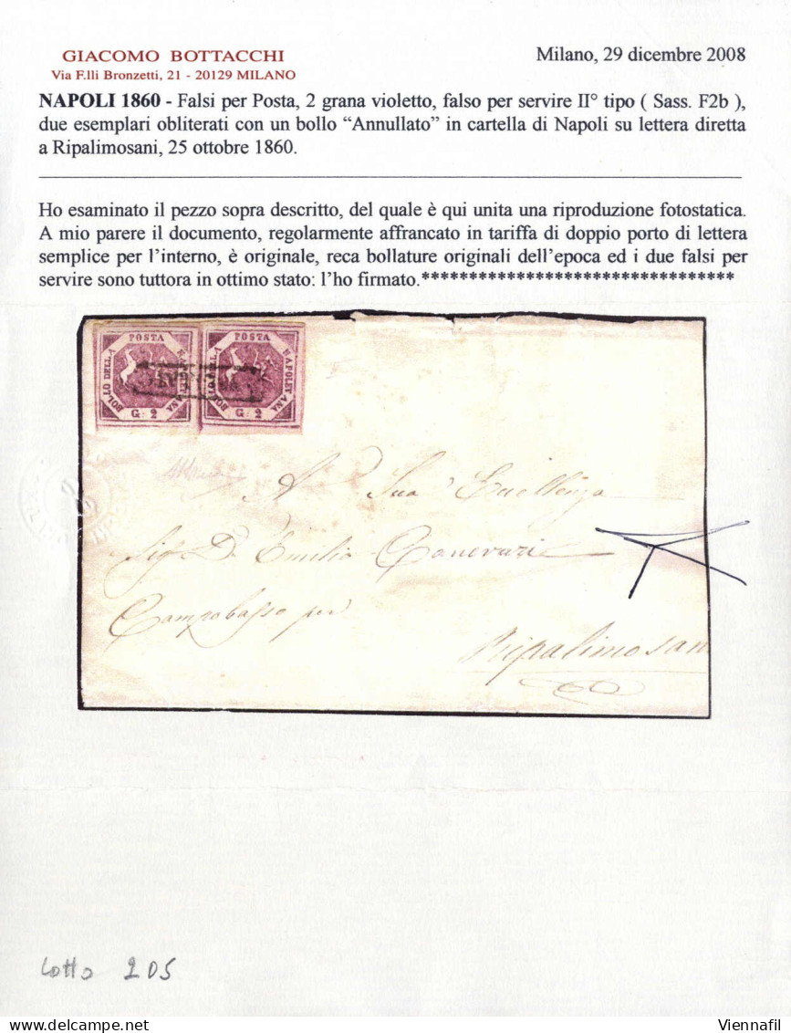 Cover 1860, Lettera Di Due Porti Del 25.10.1860 Da Napoli A Ripalimosani, Affrancata Con Due Esemplari Del 2 Grana Viole - Neapel