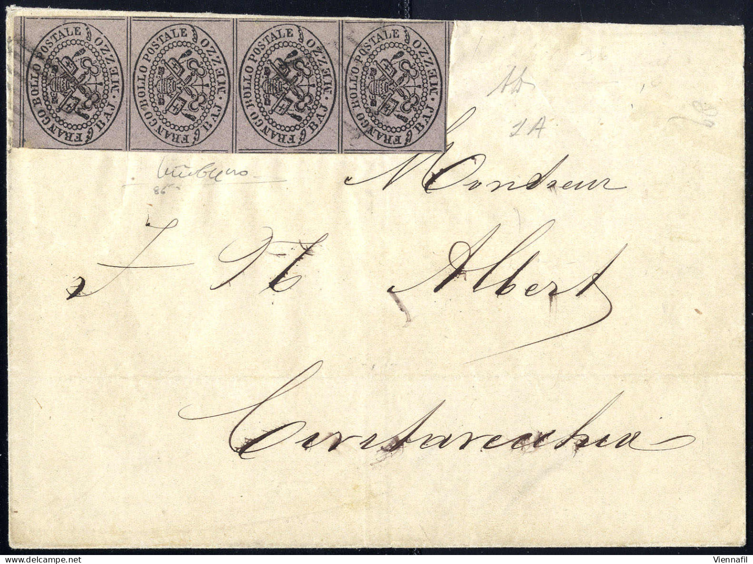 Cover 1866, Lettera Del 17.1.1866 Da Roma A Civitavecchia, Affrancata Per Il Porto Di 2 Baj. Con Una Striscia Verticale  - Kirchenstaaten