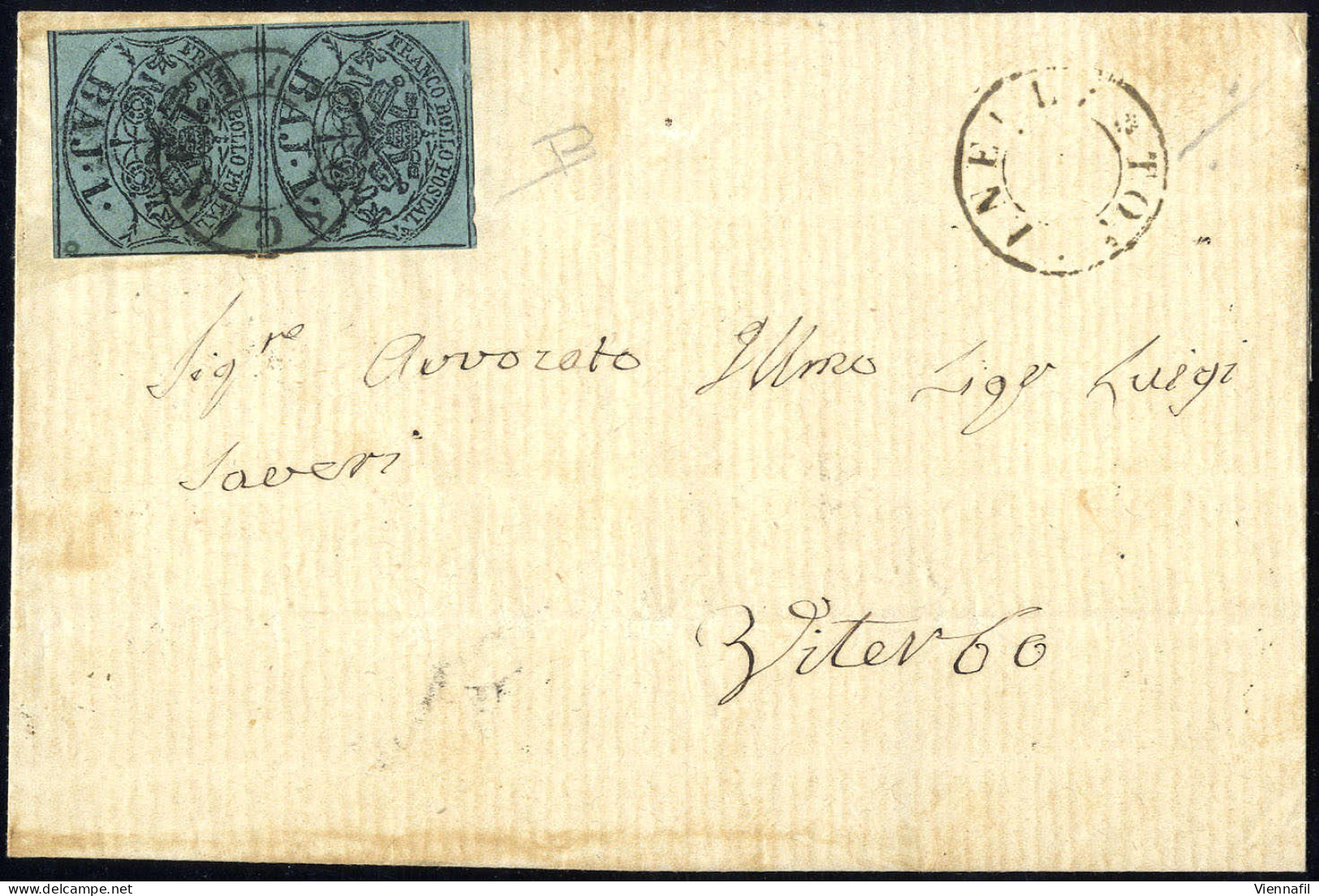 Cover 1865, Lettera Del 3.11.1865 Da Toscanella A Viterbo, Affrancata Con Una Coppia Orizzontale Del 1 Baj. Verde Scuro, - Papal States