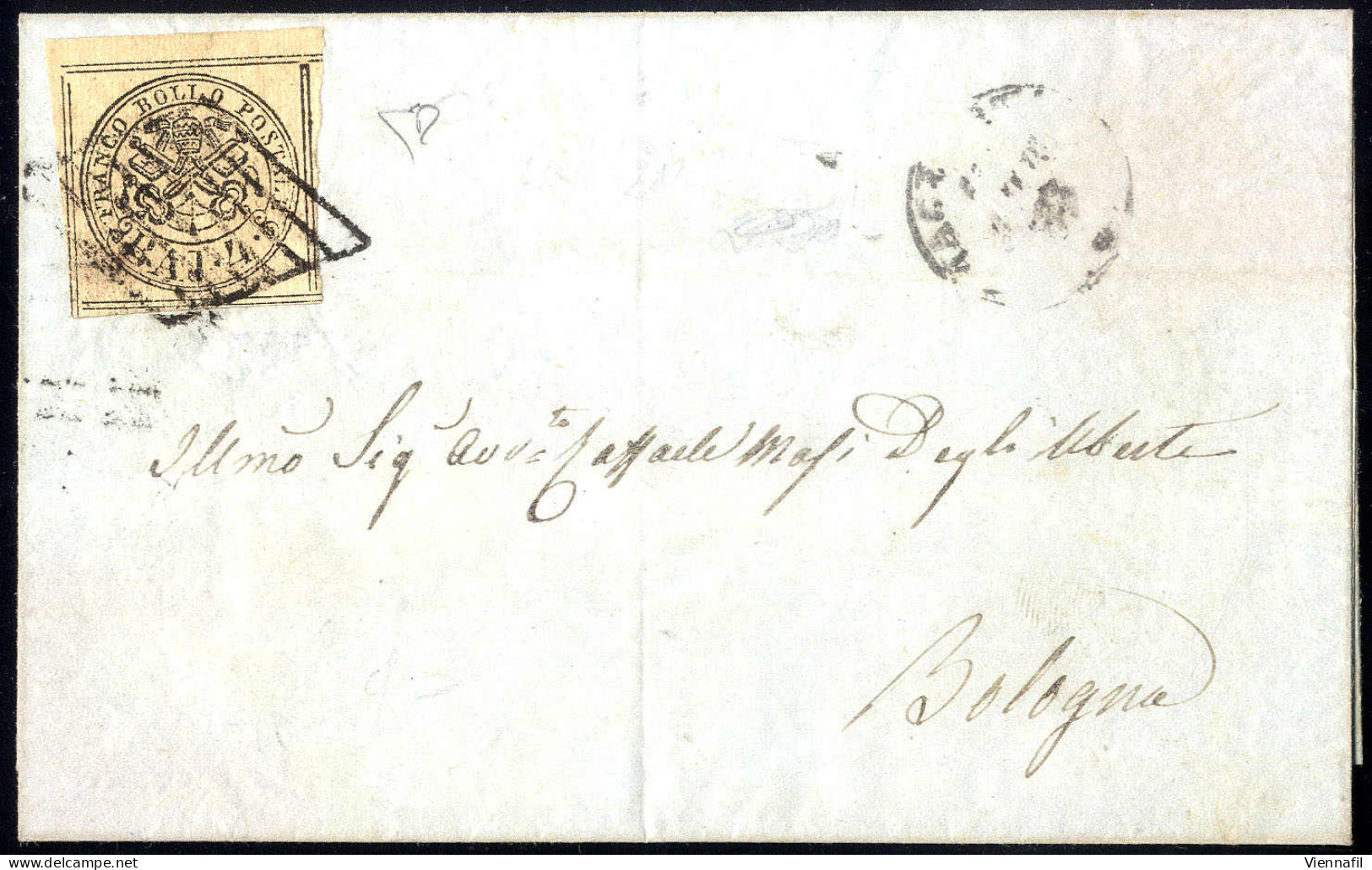 Cover 1857, Lettera Del 18.4.1857 Da Macerata A Bologna, Affrancata Con 4 Baj. Bruno Grigio Chiaro, Margine Di Foglio In - Kerkelijke Staten