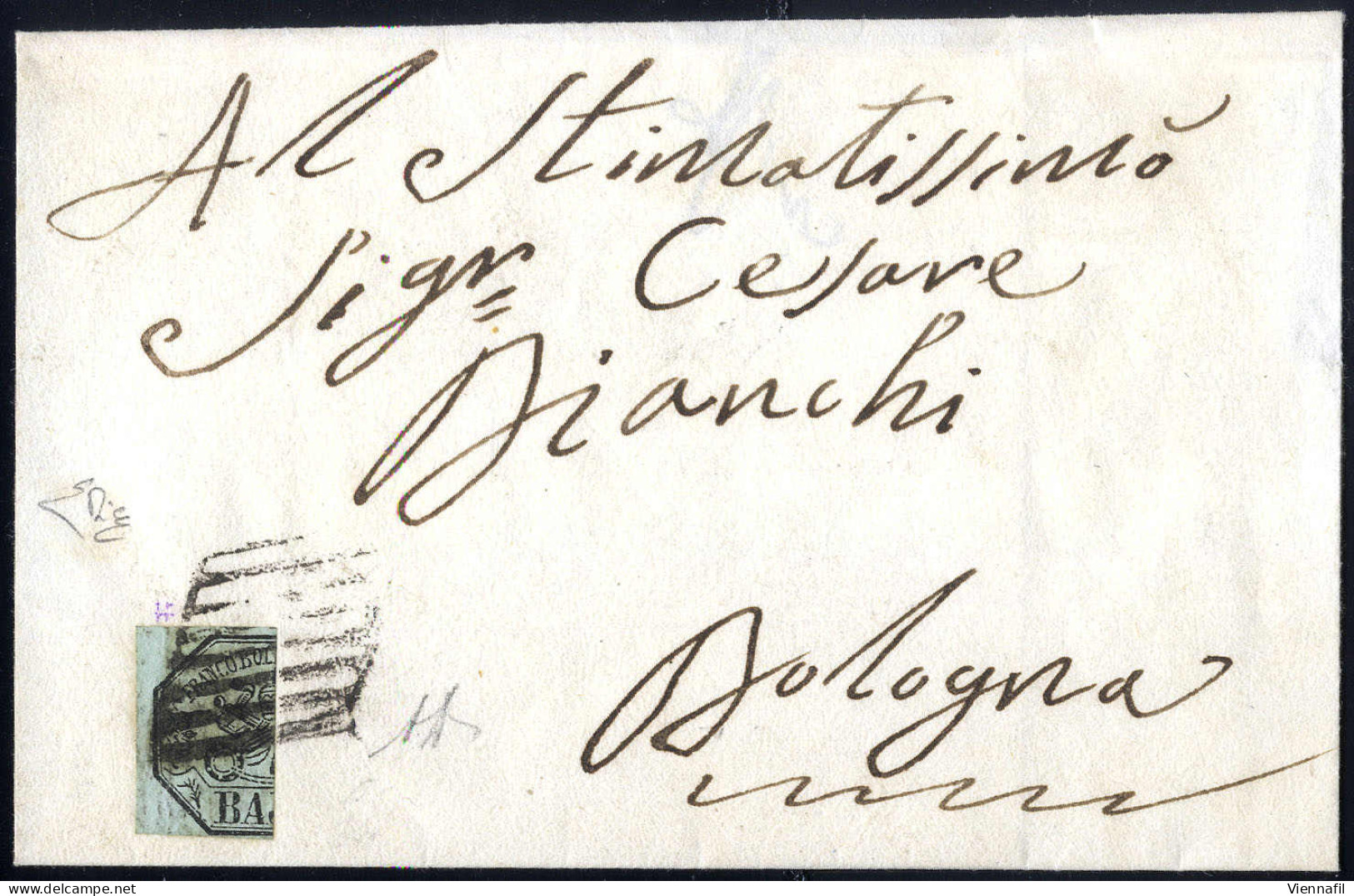 Cover 1858, Lettera Del Novembre 1858 Diretta A Bologna, Affrancata Con La Metà Verticale Di Sinistra Di Un Esemplare De - Papal States