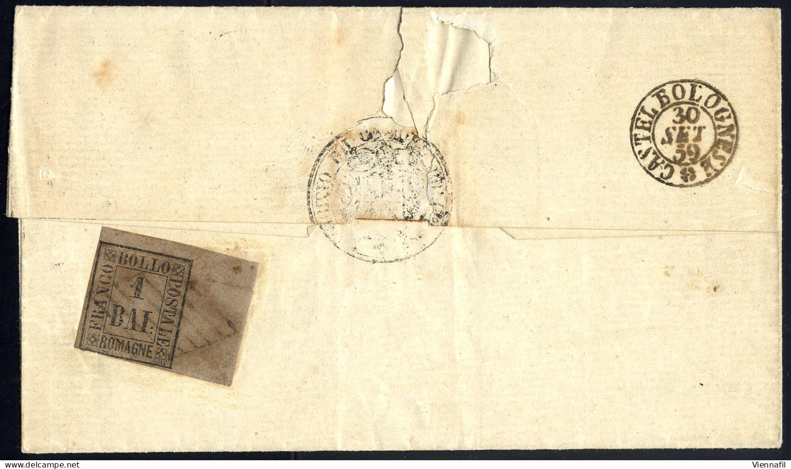 Cover 1859, Lettera Del 30.9.1859 Da Castel Bolognese A Bagnara In Porto Assegnato "1" Baj., Affrancata Al Verso Con 1 B - Romagne