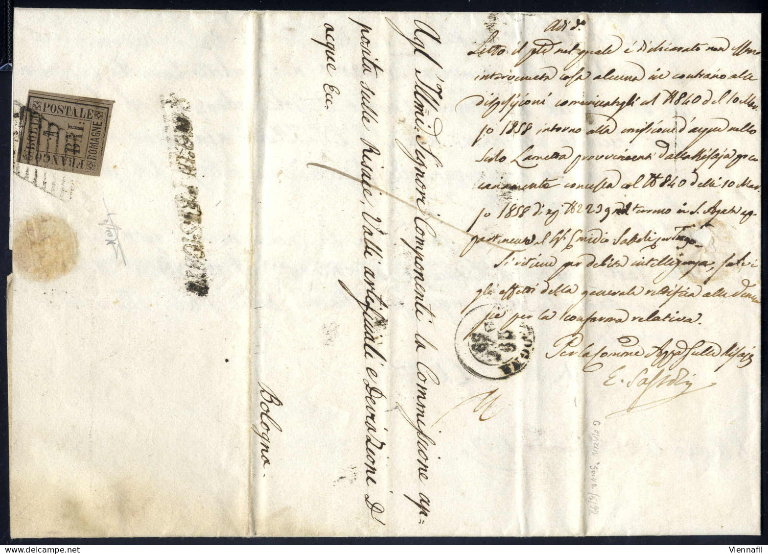 Cover 1859, Lettera Del 28.9.1859 Da San Giovanni In Persiceto Con Porto Assegnato "1" Baj., Affrancata Al Verso Con 1 B - Romagna