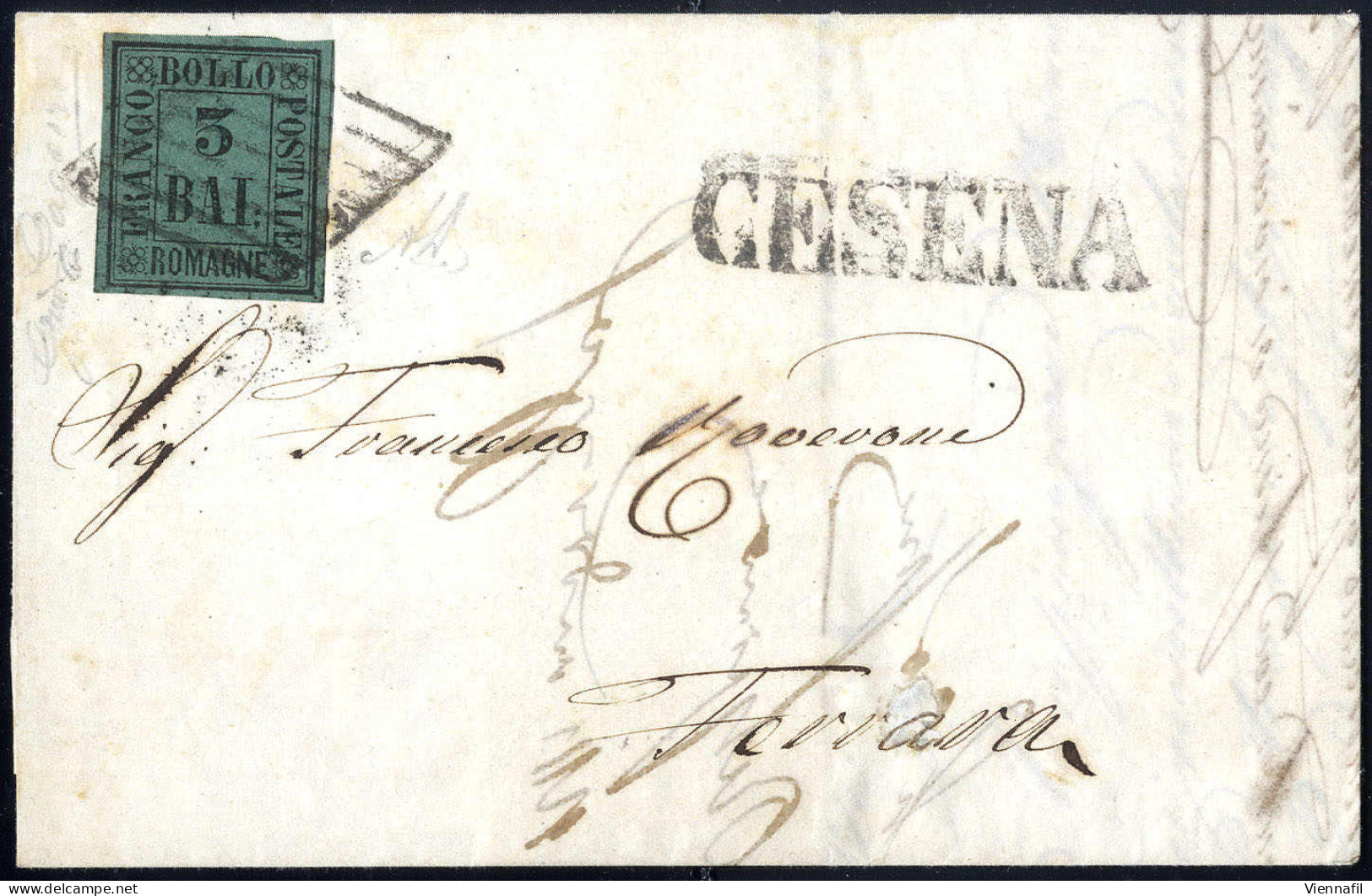 Cover 1859, Lettera Del 28.9.1859 Da Cesena A Ferrara, Affrancata Per Il Primo Porto Di Lettere Viaggiate Tra Due Direzi - Romagne