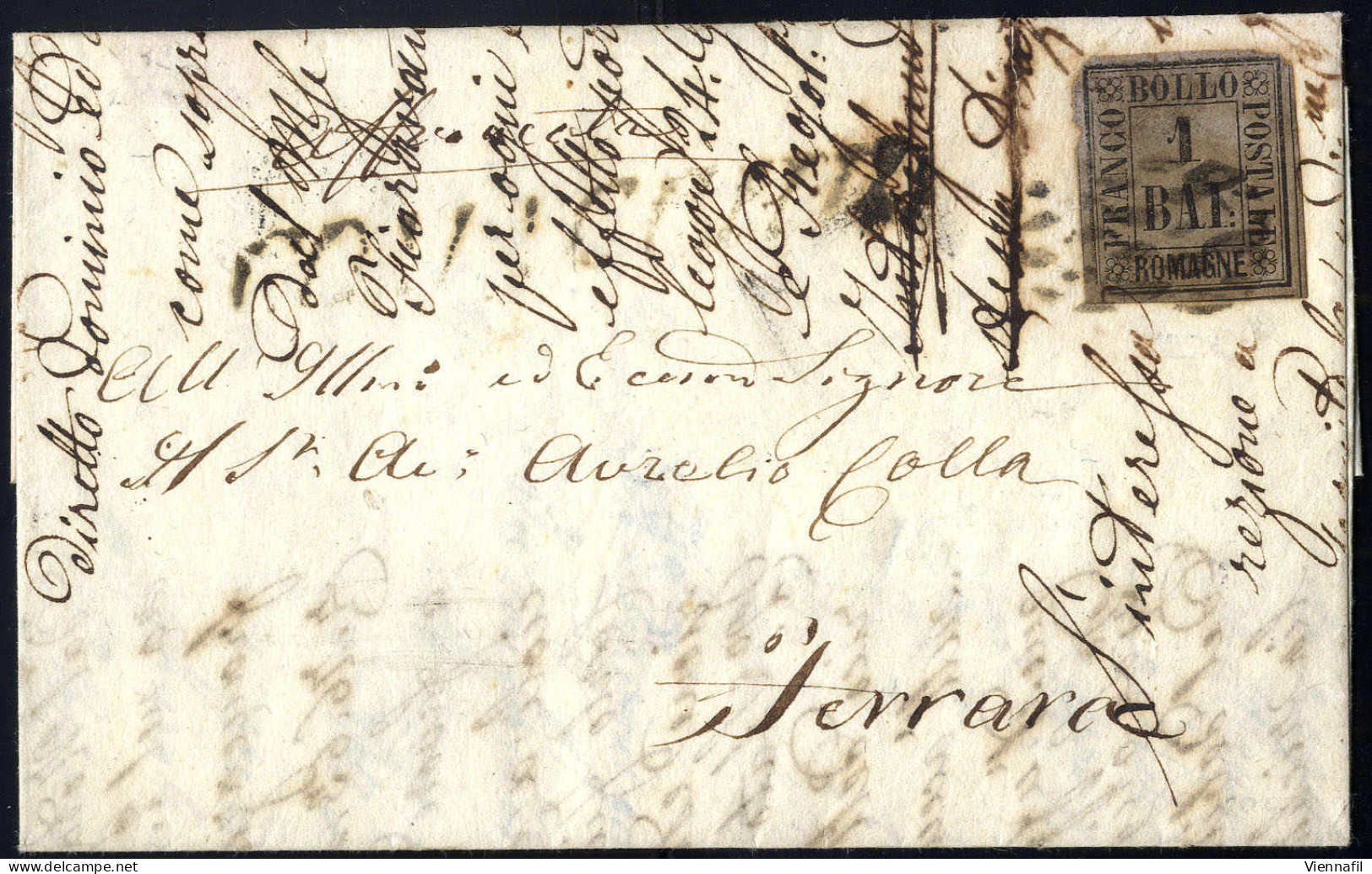 Cover "COMACCHIO" (R2), Lettera Del 12.9.1859 Da Comacchio A Ferrara, Affrancata Con 1 Baj. Bruno Grigio, Buoni Margini, - Romagna