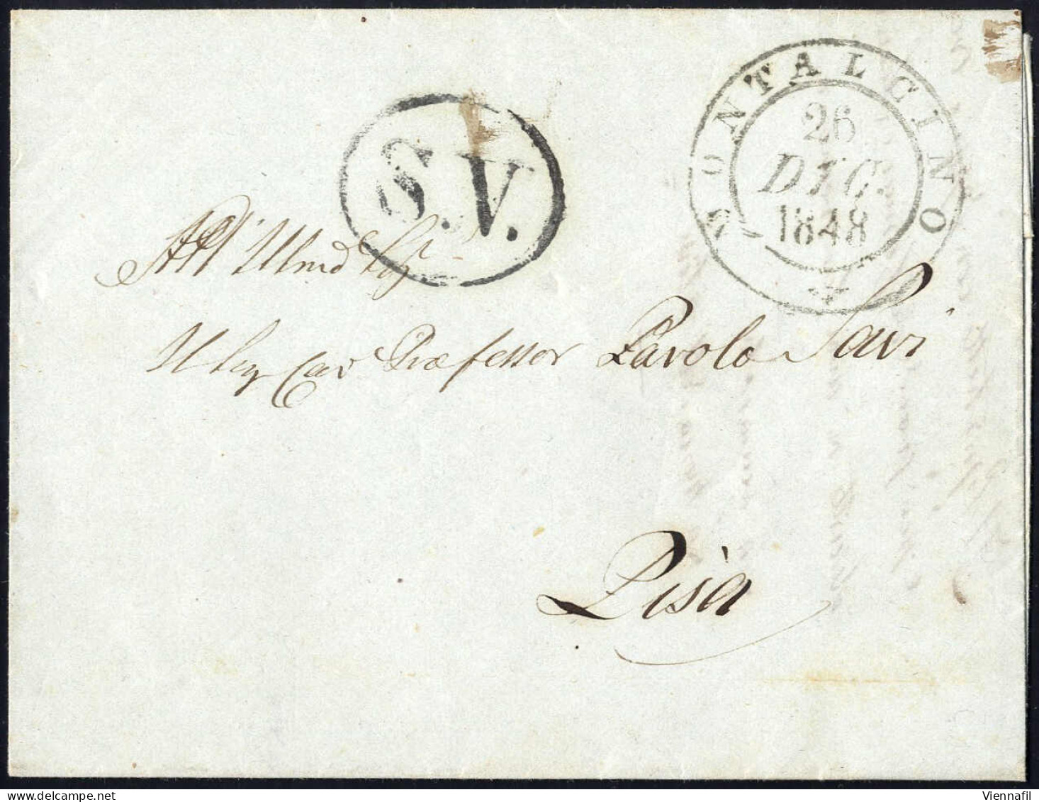 Cover 1848, STRADA FERRATA LEOPOLDA: Lettera Del 26.12.1848 Da Montalcino A Pisa, Timbro C2 "MONTALCINO, 26 DIC. 1848";  - Toscana