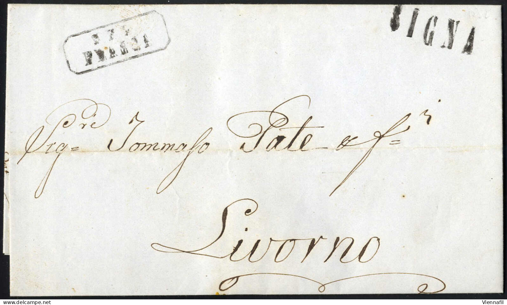 Cover 1852-6, STRADA FERRATA LEOPOLDA: Due Lettere Da Signa A Livorno, La Prima Del 12.8.1852 Con Il Timbro Arcaico "SIG - Toscana