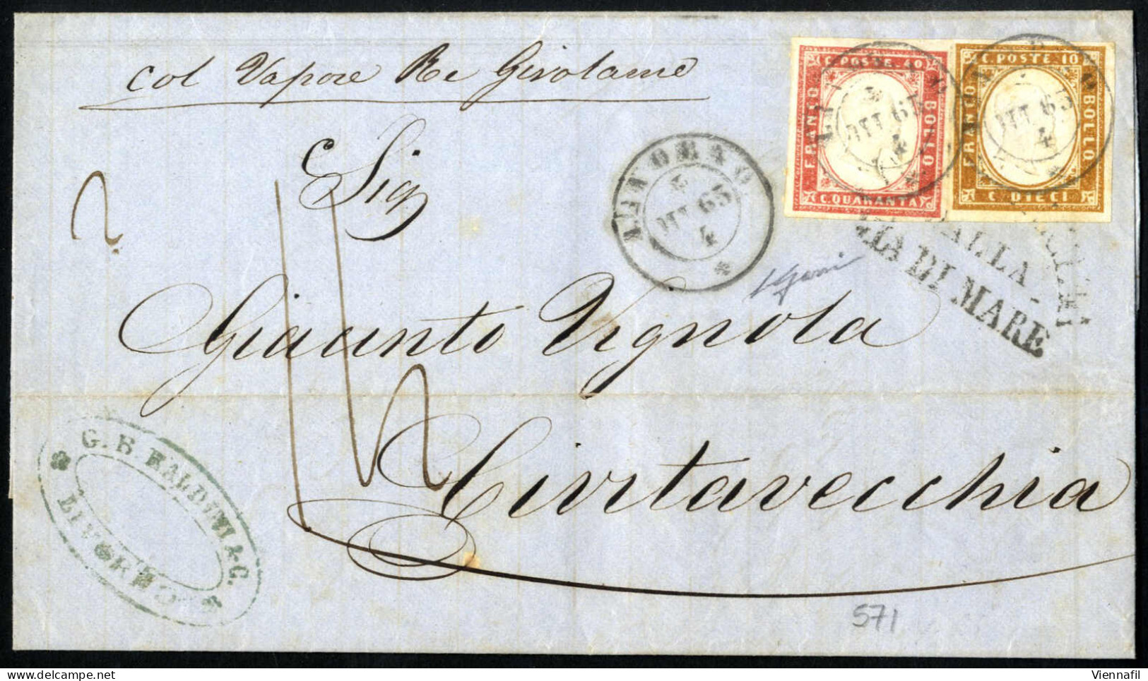Cover 1863, Due Lettere Spedite Dall'Italia A Civitavecchia: 1) Del 3.10.1863 Da Livorno Affrancata Con IV Em. Di Sardeg - Sardaigne