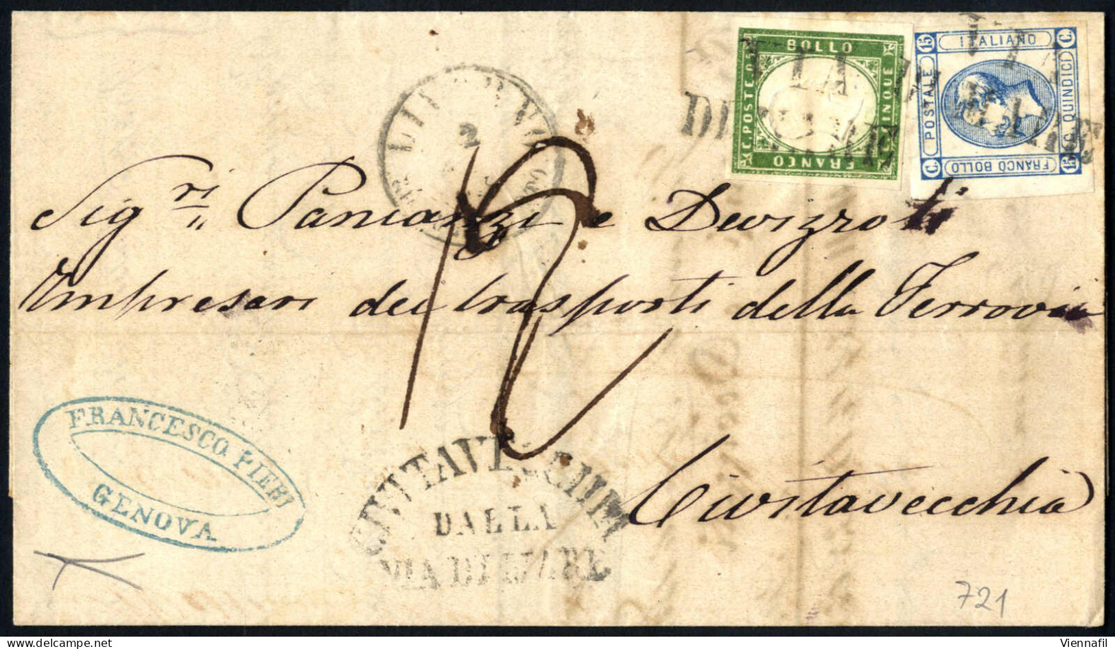 Cover 1863, Due Lettere Spedite Dall'Italia A Civitavecchia: 1) Del 3.10.1863 Da Livorno Affrancata Con IV Em. Di Sardeg - Sardegna