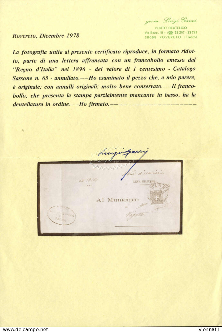 Cover 1898, Lettera Municipale Del 20.1.1898 Da Parma Al Municipio Di Vigatto, Affrancata Con "stemma Di Savoia"1 Cent.  - Autres & Non Classés