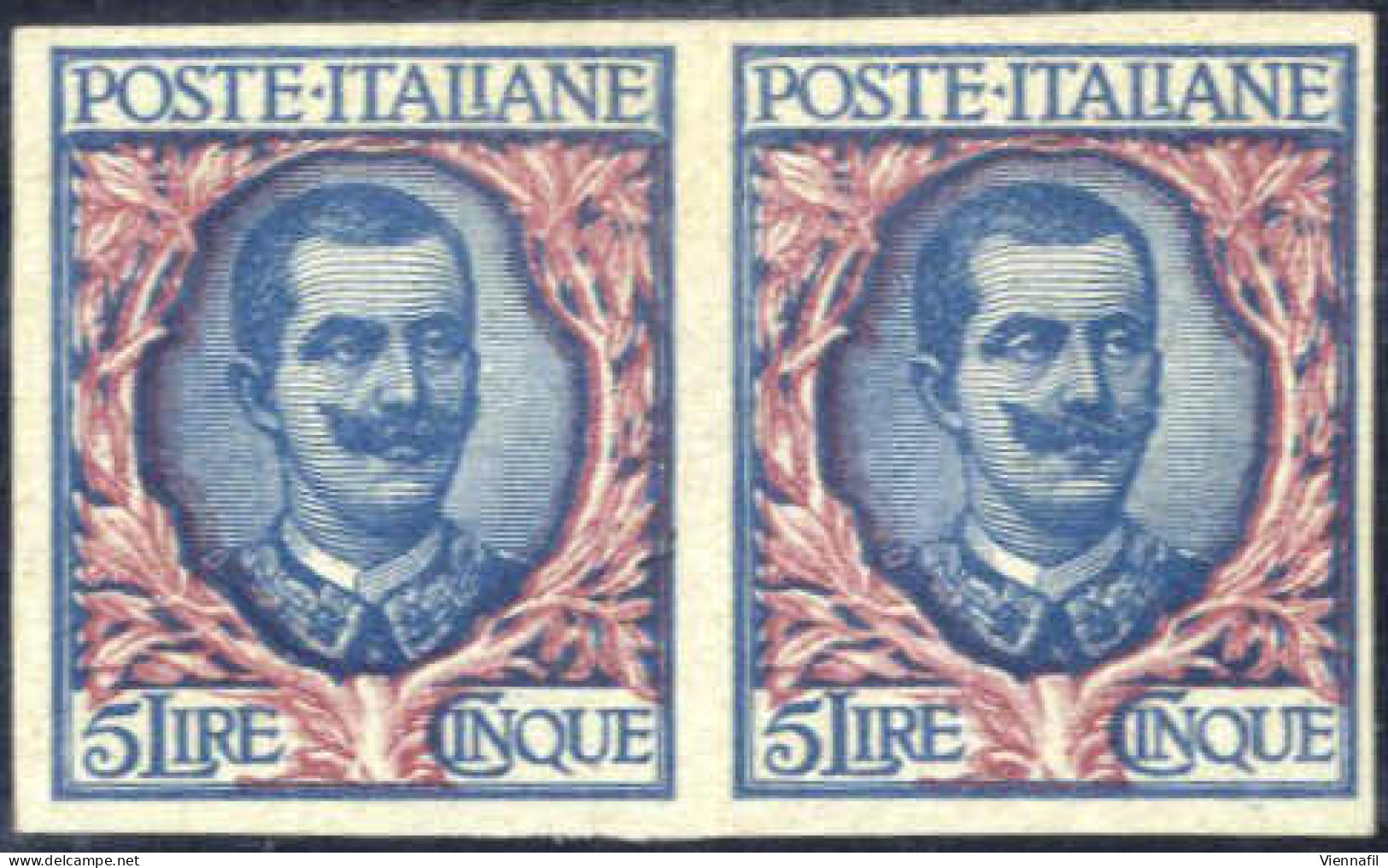 Pair/(*) 1901, Floreale 5 L. Azzurro E Rosa, Prove In Coppia Non Dentellate Su Cartoncino Senza Gomma, Sass. P 78 - Andere & Zonder Classificatie