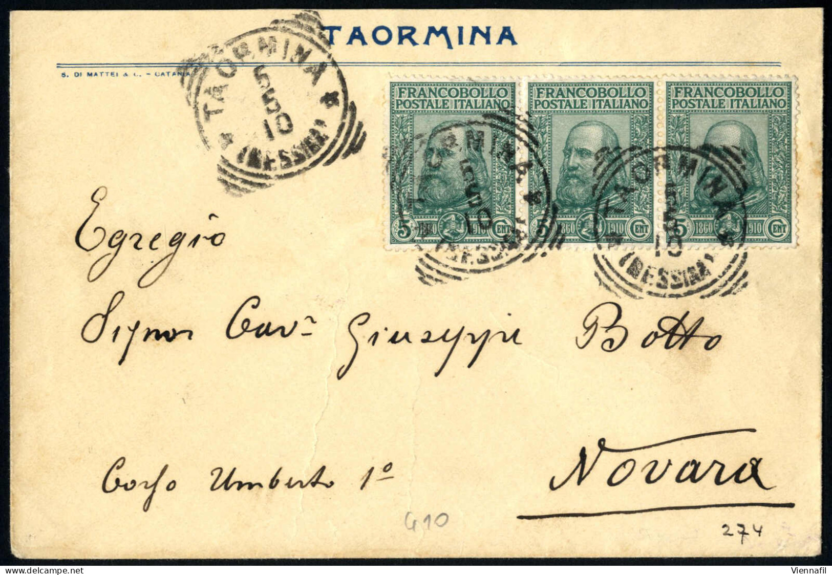 Cover 1910, Due Buste Affrancate Con Francobolli Della Serie "Cinquantenario Del Risorgimento In Sicilia E Del Plebiscit - Sonstige & Ohne Zuordnung