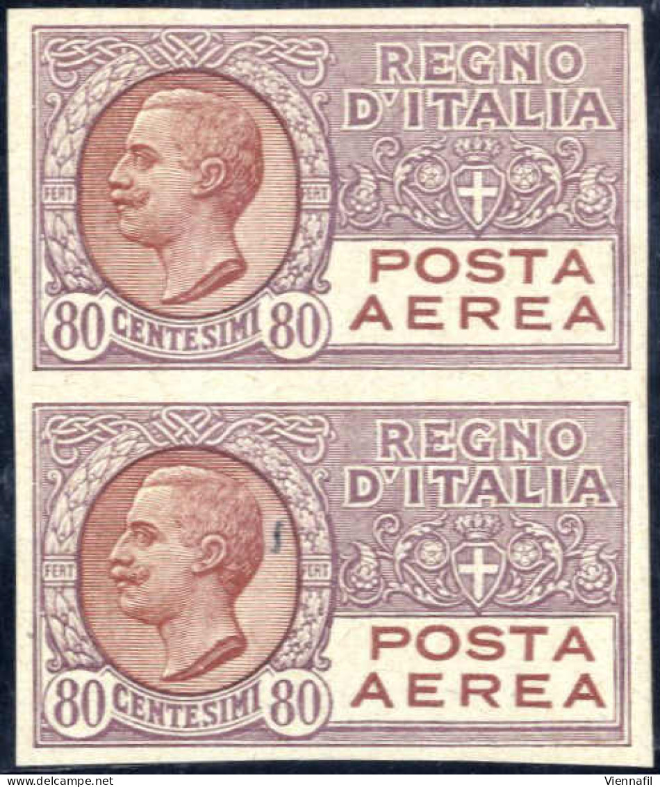 (*) 1926/28, Vittorio Emanuele 80 C. Lilla E Bruno Rosso, Prove Non Dentellate In Coppia Verticale Senza Gomma, Sass. PA - Other & Unclassified