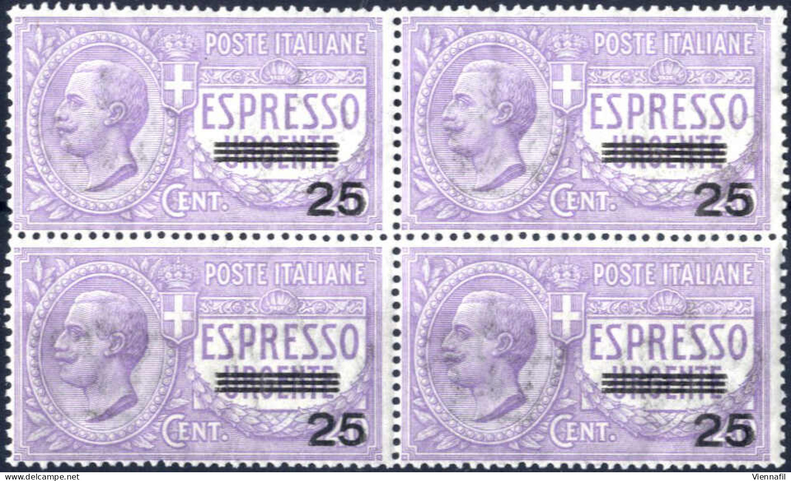 **/bof 1917, Espresso 25 Su 40 C. Violetto, Quartina Con Gomma Integra, Sass. E 3 - Autres & Non Classés
