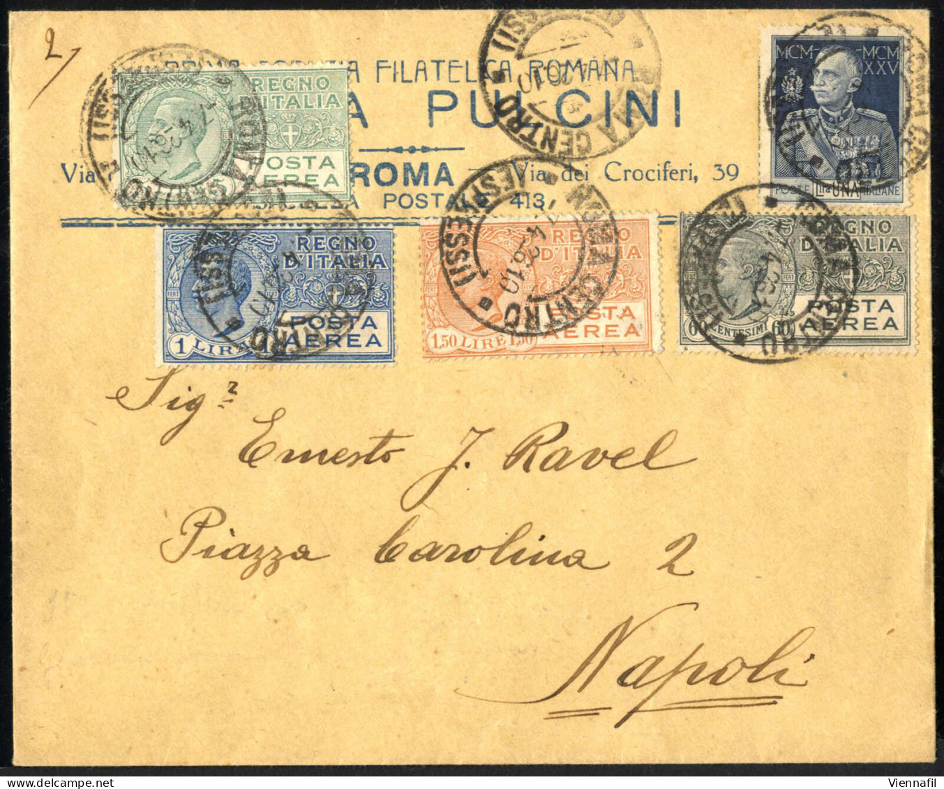 Cover 1926, Lotto Di Tre Lettere Di Posta Aerea, Del 7.4.1926 Da Roma A Genova Affrancata Con Sass. 84, 192 E A3, A4, A6 - Andere & Zonder Classificatie