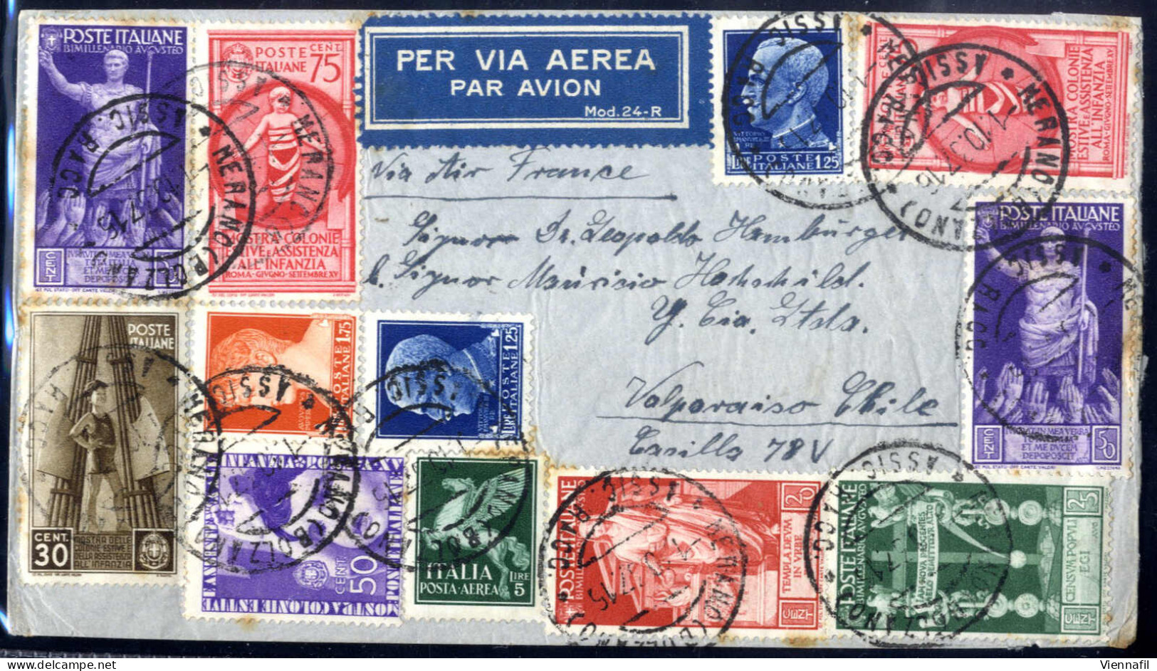 Cover 1933/37, 3 Lettere, 2 Aeree Da Merano Nel 1937per Valparaiso (Cile) Affrancate Con Vari Valori Del Epoca (11 E 12  - Altri & Non Classificati