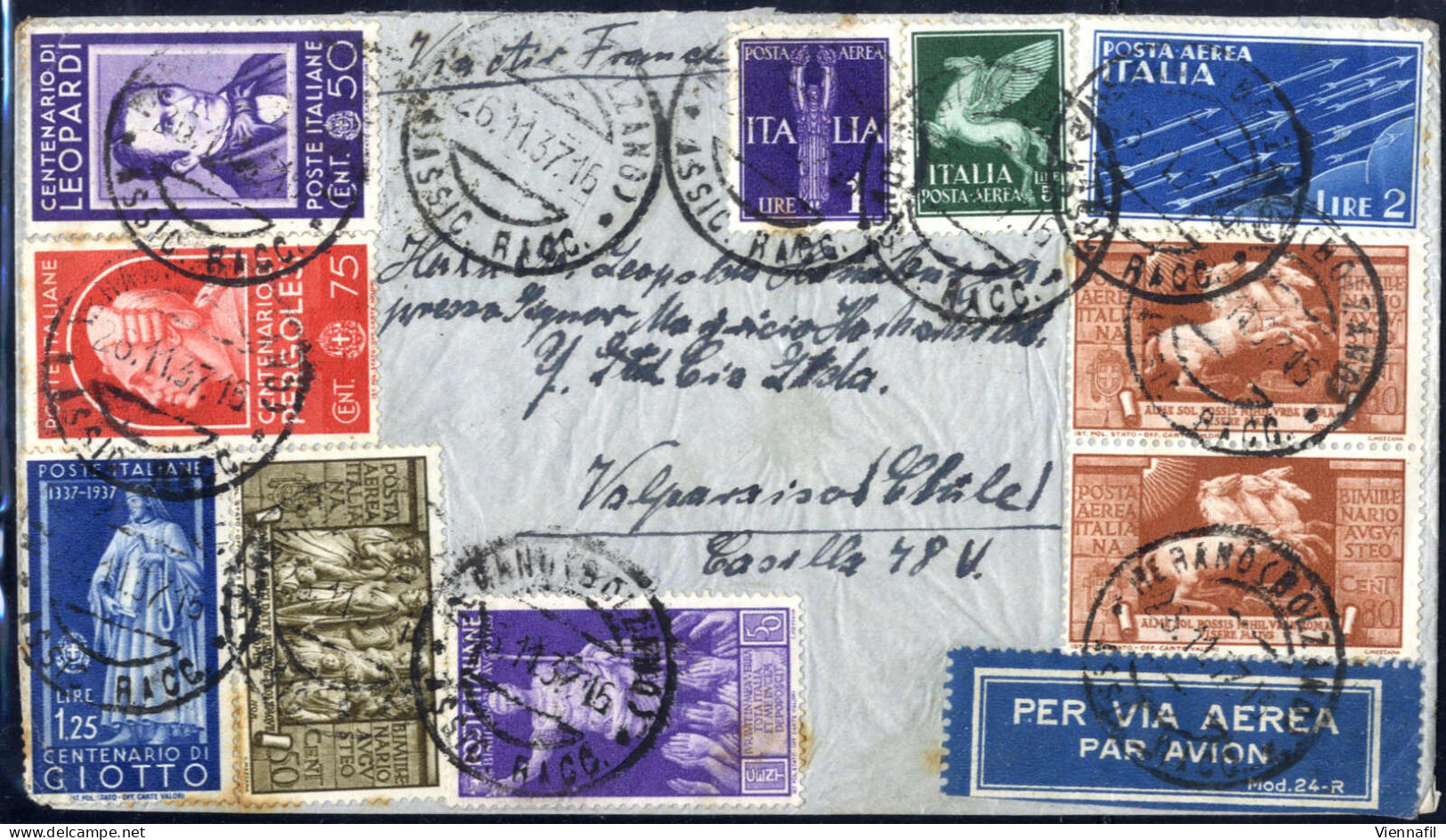 Cover 1933/37, 3 Lettere, 2 Aeree Da Merano Nel 1937per Valparaiso (Cile) Affrancate Con Vari Valori Del Epoca (11 E 12  - Otros & Sin Clasificación