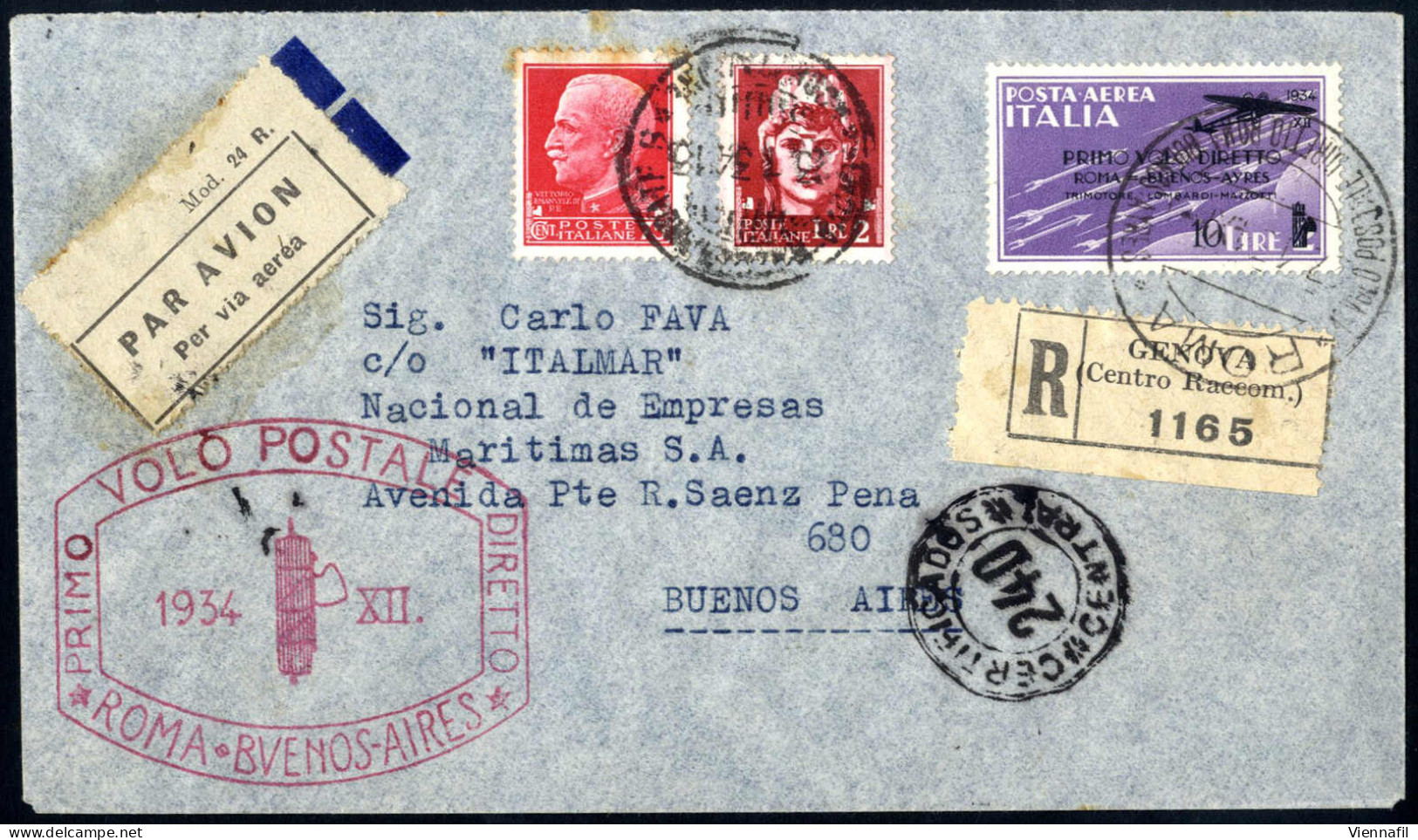 Cover 1934, Lotto Di Due Aerogrammi E Due Cartoline Affrancate Con I Francobolli Della Serie "PRIMO VOLO DIRETTO ROMA -  - Otros & Sin Clasificación