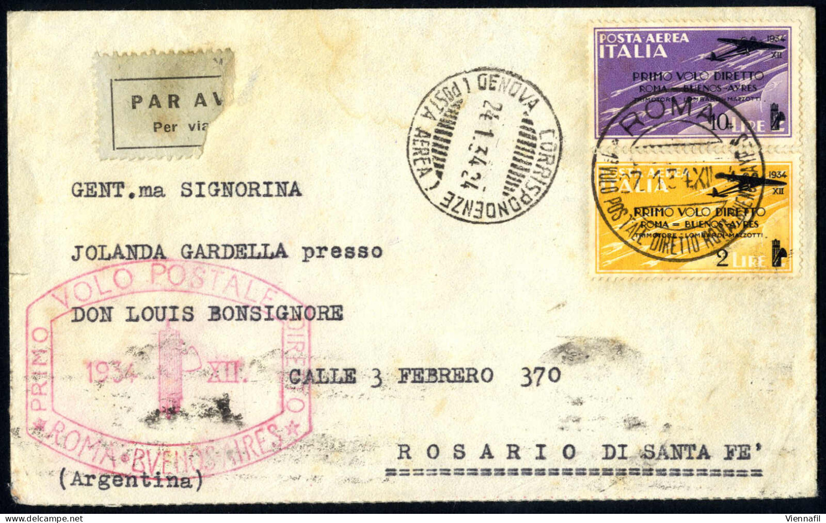 Cover 1934, Lotto Di Tre Aerogrammi (due Da Roma Ed Una Da Capri) Affrancati Con I Francobolli Della Serie "PRIMO VOLO D - Otros & Sin Clasificación