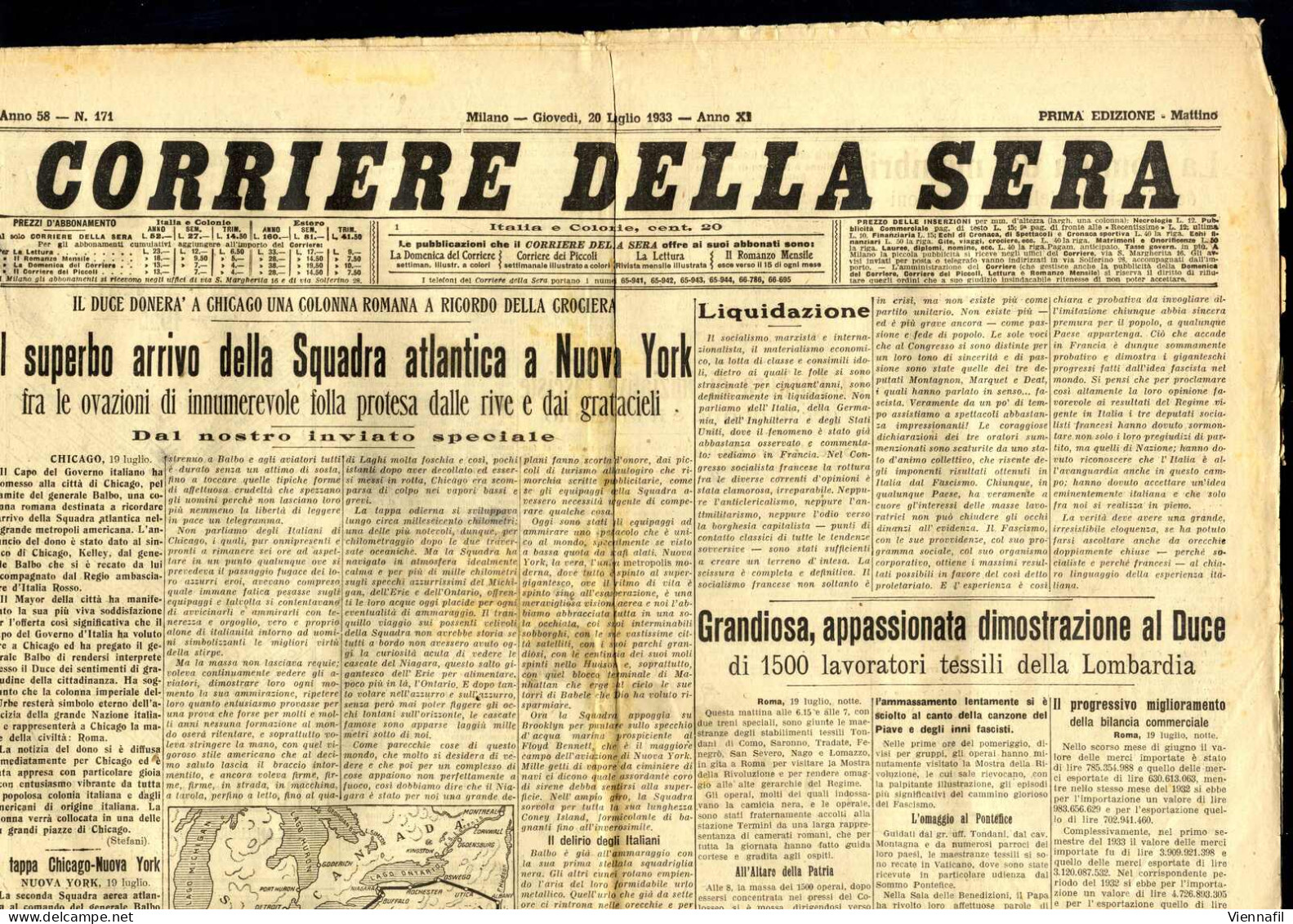 cover 1933, 13 giornali "Corriere della Sera" e un supplemento al "Il Secolo Illustrato", tutti con interessanti articol