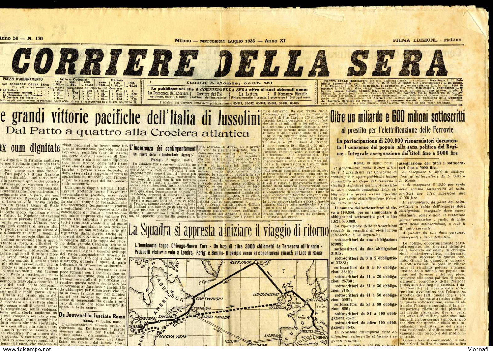 cover 1933, 13 giornali "Corriere della Sera" e un supplemento al "Il Secolo Illustrato", tutti con interessanti articol