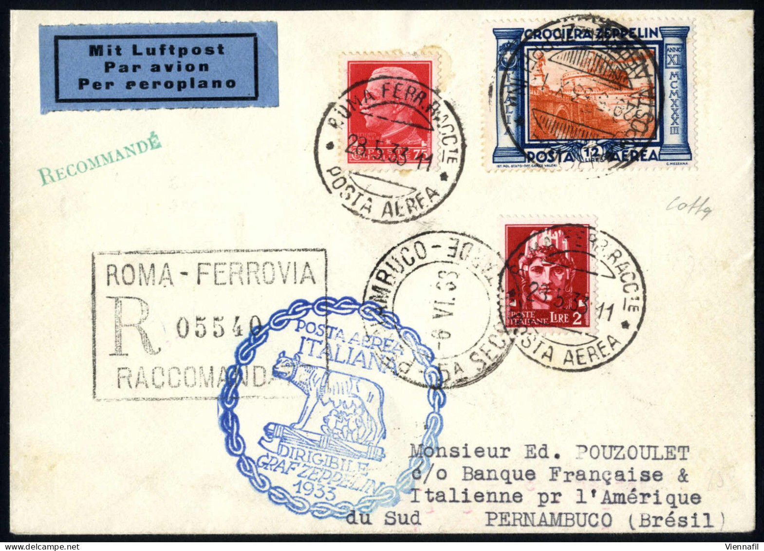 Cover 1933, La Serie "Zeppelin" Su Tre Aerogrammi E Tre Cartoline Del Volo Zeppelin In Italia Con Affrancature Complemen - Autres & Non Classés