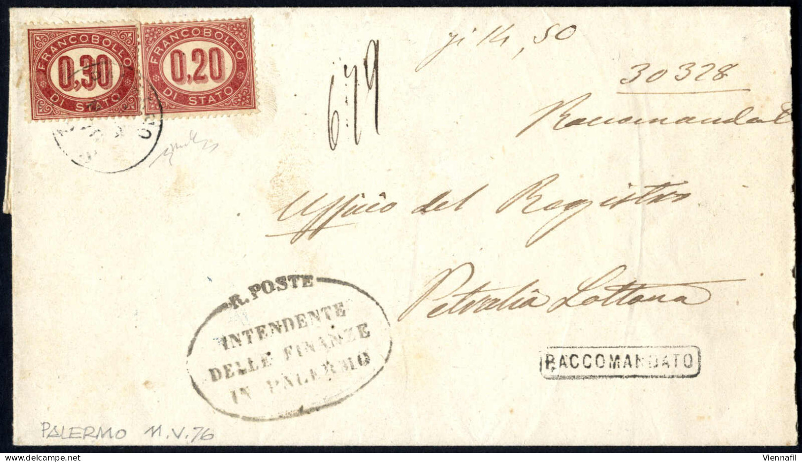 Cover 1875-6, Due Lettere Di Servizio: La Prima Del 28.1.1875 Dall'Ufficio Del Registro Di Sciacca A Girgenti Affrancata - Other & Unclassified