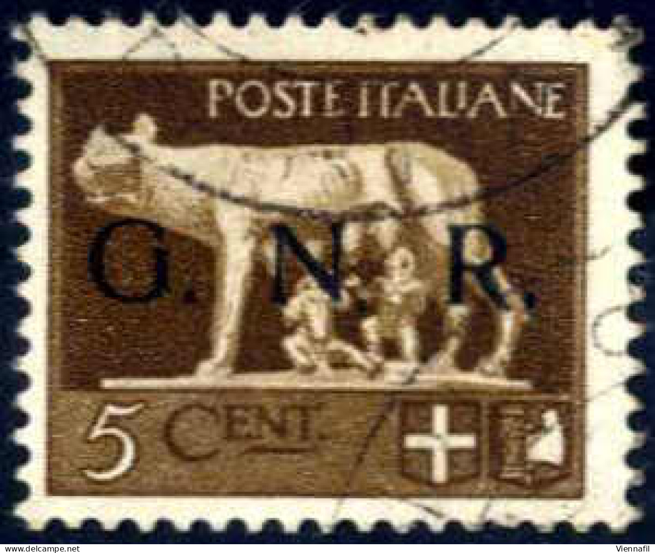 O 1943, 5 C. Bruno Fil. Lettere ("AN" Di "POSTE ITALIANE") Con La Soprastampa "G.N.R." Di Brescia Spaziata (17 1/2 Mm An - Autres & Non Classés