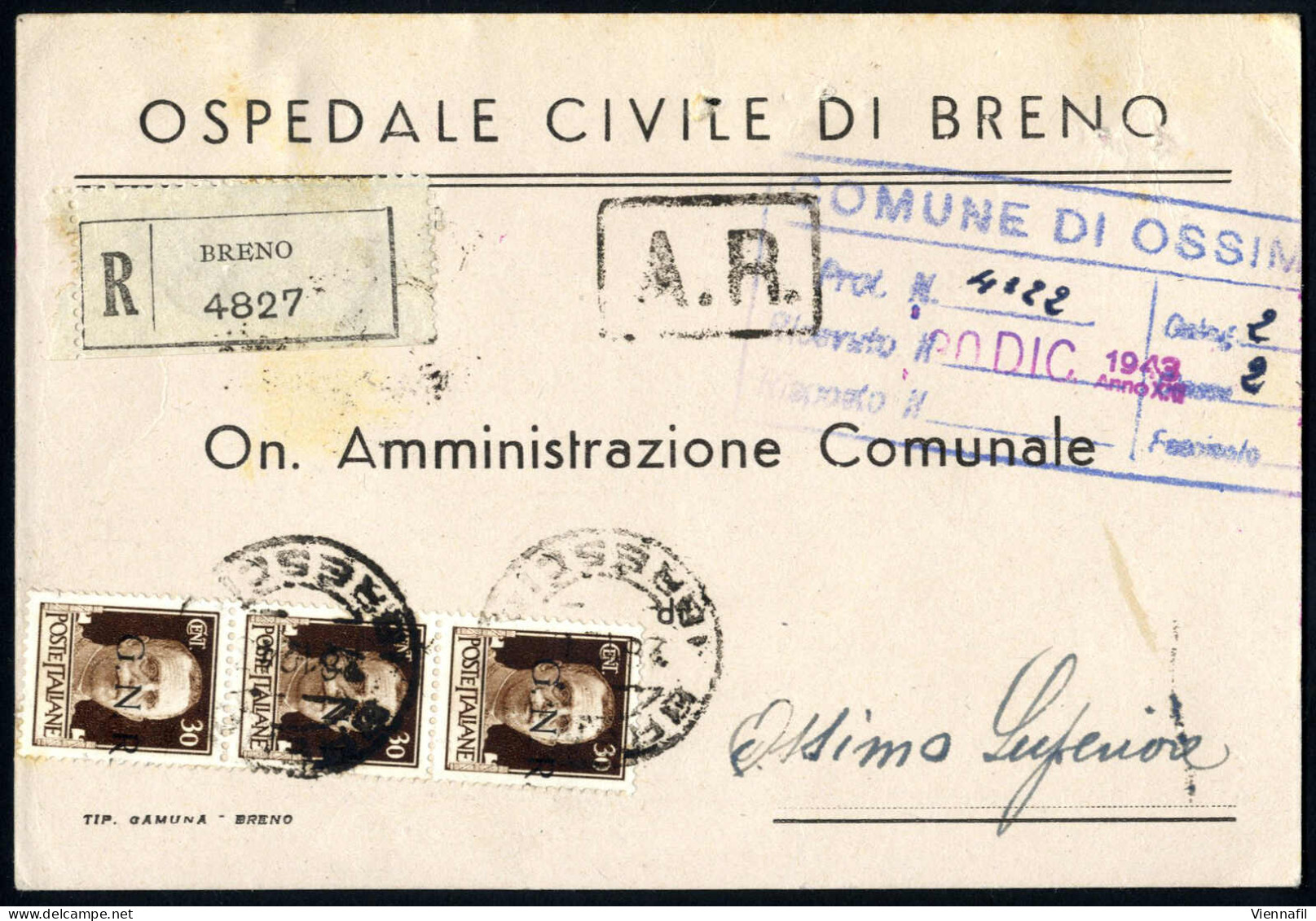 Cover 1943/1944, Due Cartoline E Una Lettera (due Raccomandate) Del Primo Periodo Affrancate Con Valori Del G.N.R. E Due - Otros & Sin Clasificación